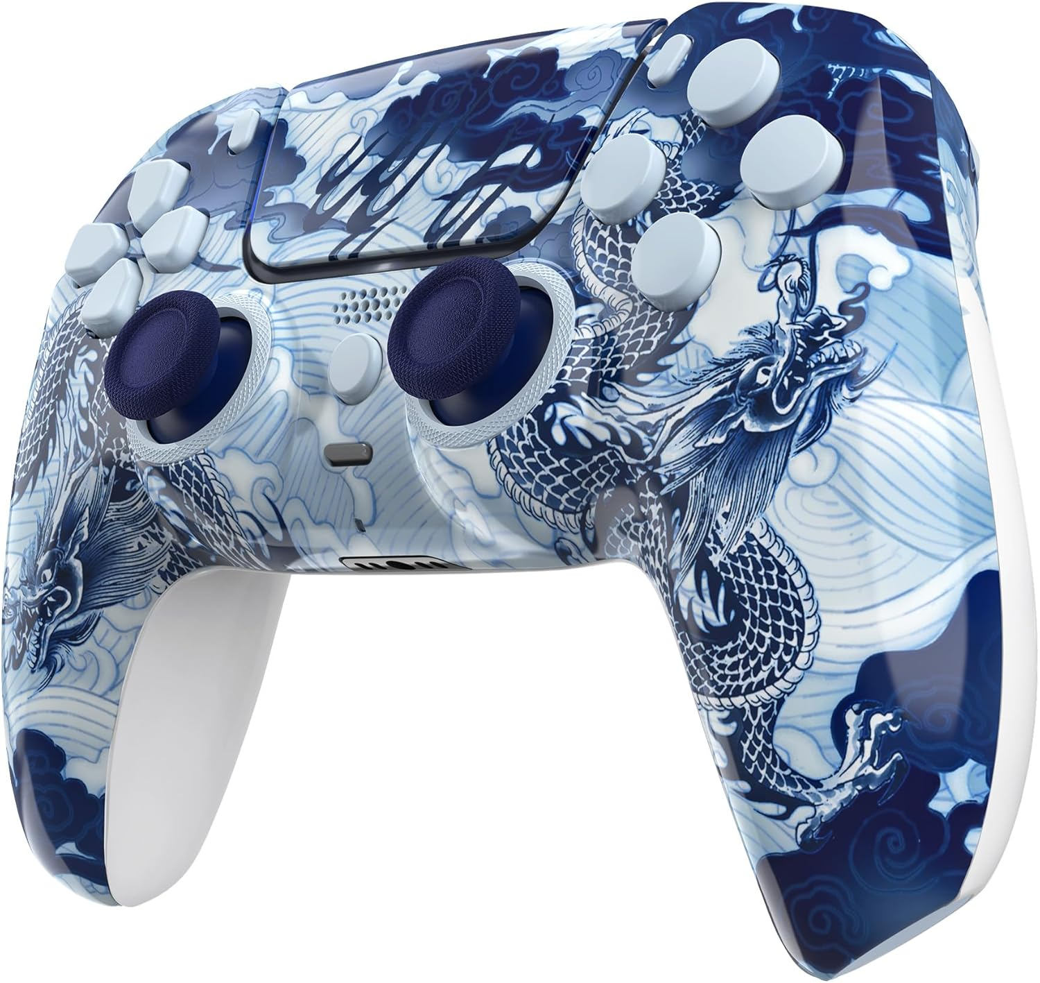 Extremerate Luna Redesigned Full Set Shell Buttons Touchpad Cover Compatible with Ps5 Controller BDM-030 BDM-040 BDM-050, Porcelain Dragon Replacement Top Bottom Cover Compatible with Ps5 Controller image number 5