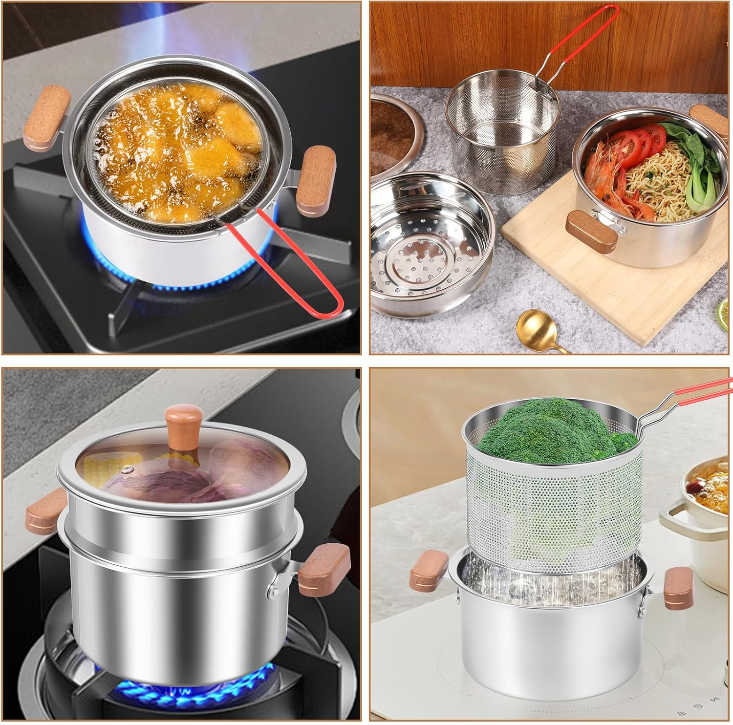 Awobepl Stainless Steel Steamer Pot Set 2.5L with Insert & Basket for Gas, Induction Cooktop & Electric Stove | for Veggies, Dumplings, Seafood, Kitchen Cooking Set image number 5