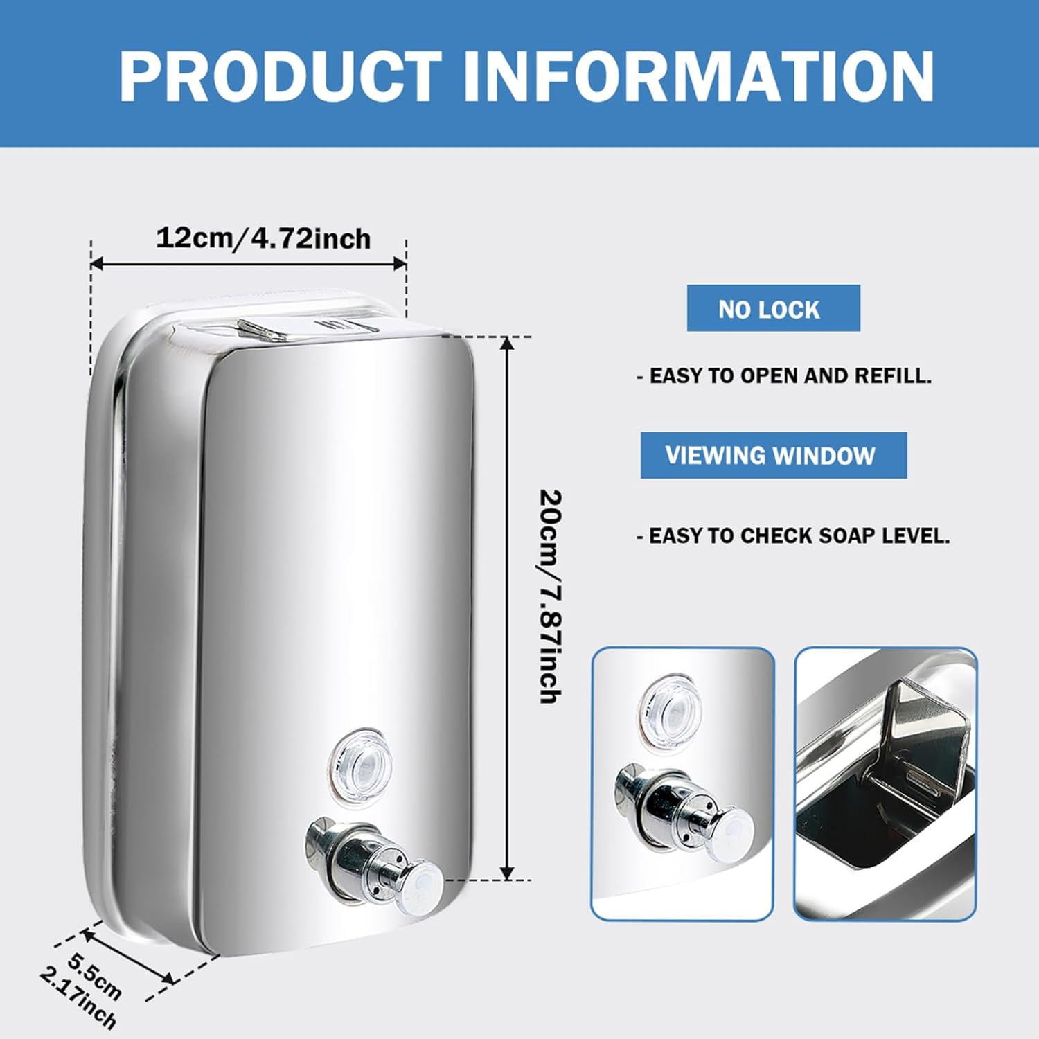 4Pcs Commercial Soap Dispenser Stainless Steel 1000Ml Wall Mount Manual Liquid Pump Rust Proof Leak Proof for Bathroom