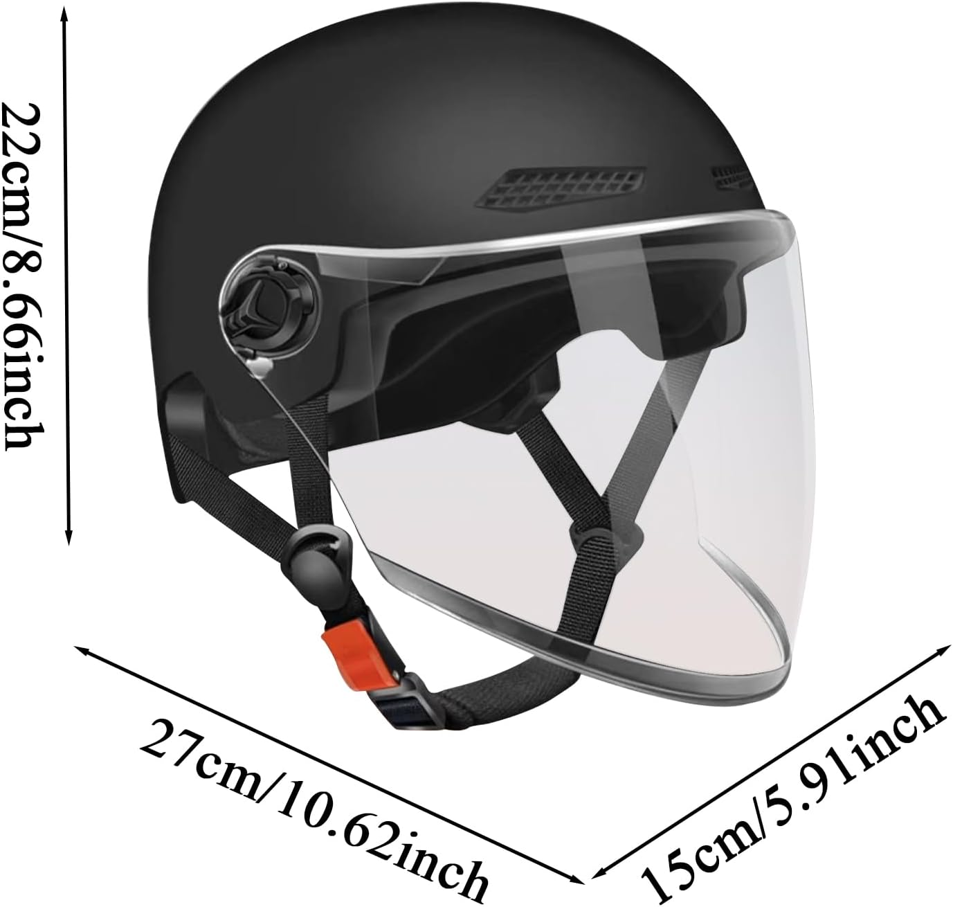 Motorcycle Half Helmet for Men | Open Face Helmet | Retro Open Face Quick Release Sun Protection Hat for Riding Motor ATV Scooter Racing Motocross Youth - Obsidian Black Transparent Long Mirror image number 5