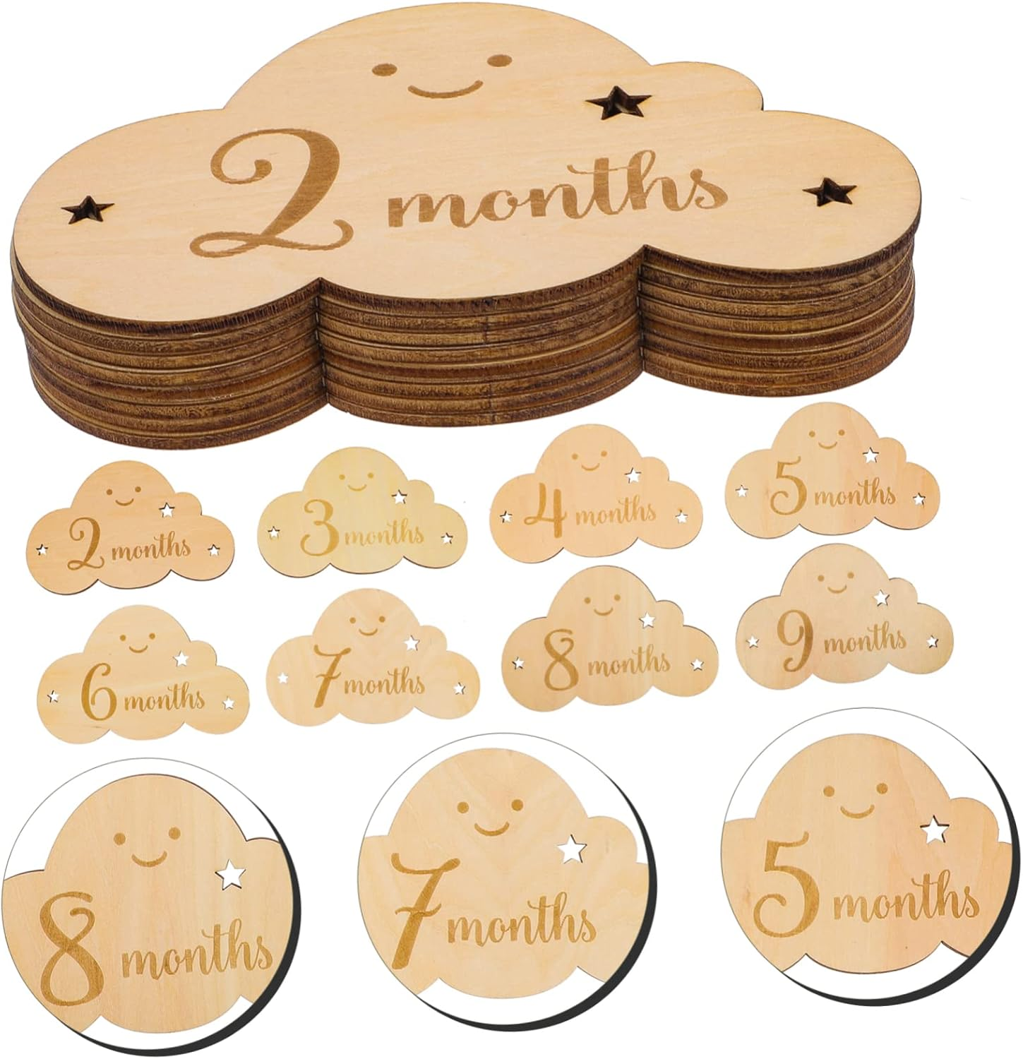 8Pcs Wooden Cloud Signs for Photo Props Newborn Cards Birth Announcement Cards for Boys and Girls image number 4