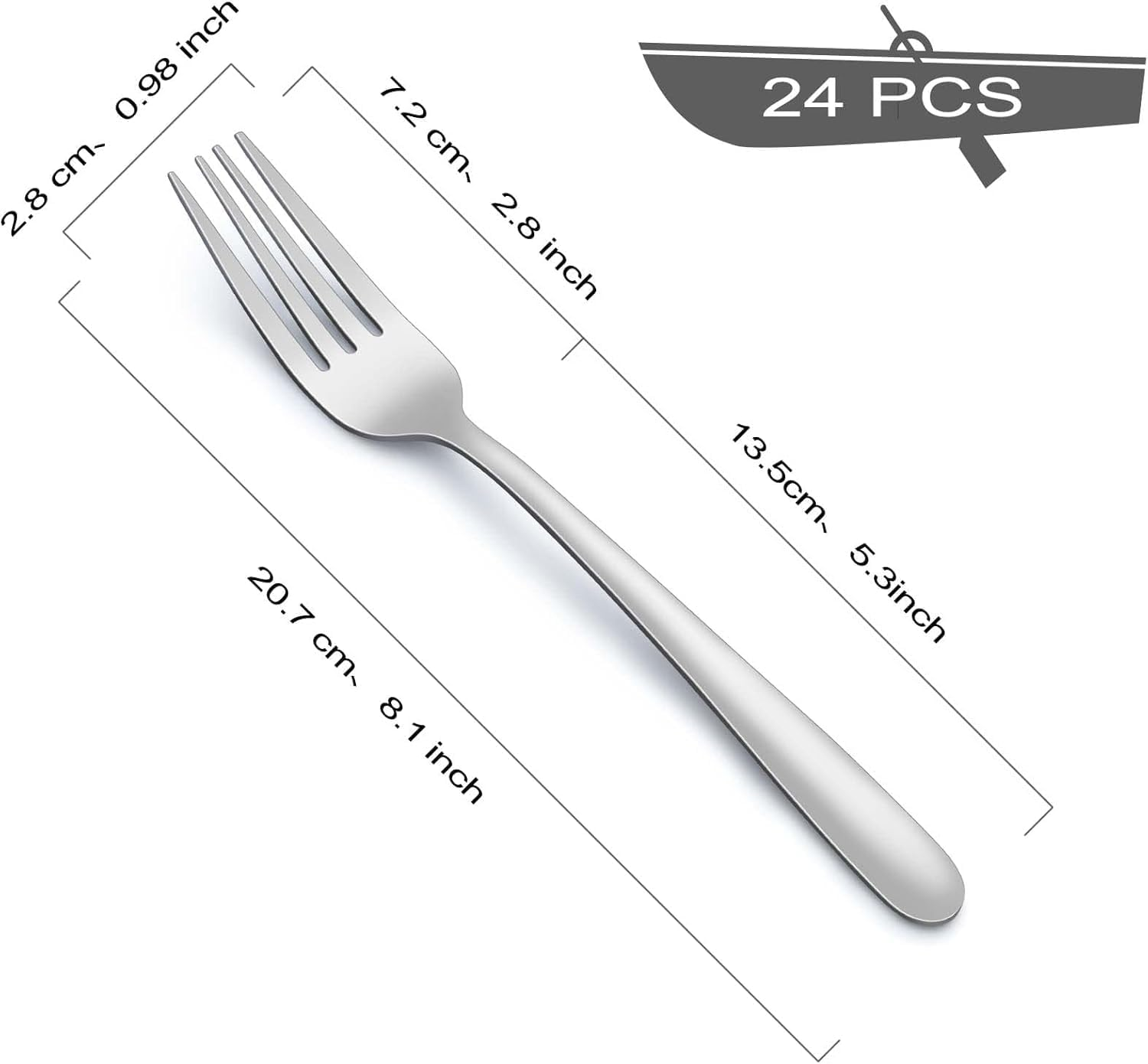 BEWOS 24-Piece Stainless Steel Fork Set - 8.1 Inch (20.7Cm) Mirror Polished Forks, Sturdy & Long-Lasting, Dishwasher-Safe, a Comfortable-Grip Fork Set Is Ideal for Homes, Restaurants or Canteens image number 6