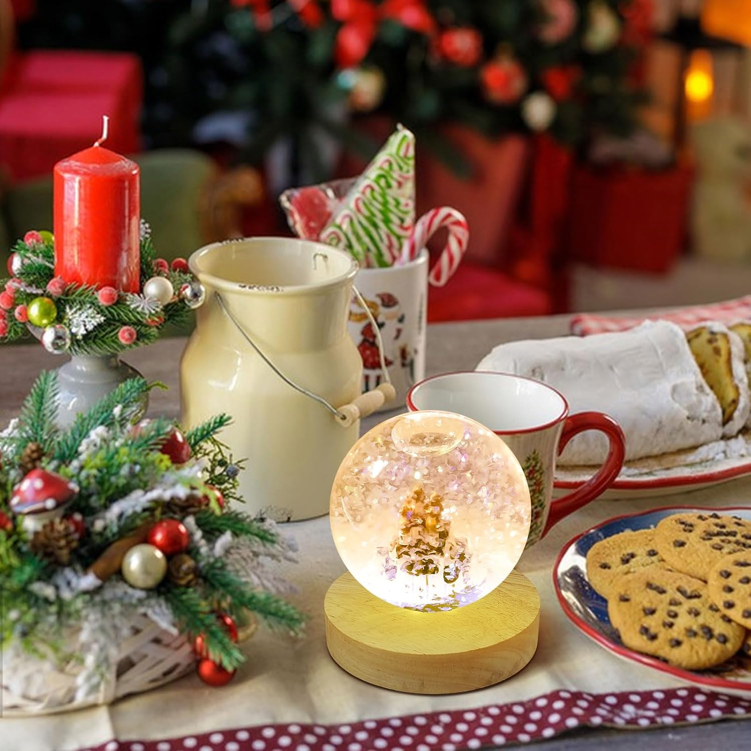 Aepiraza round Led Light Wood Base, 3.94 Inch Wooden Light Stand Base round Wooden Led Lights Display Base Wood Led Lights Display Bases for 3D Crystal Glass Resin Art (Multicolor+Yellow) image number 3