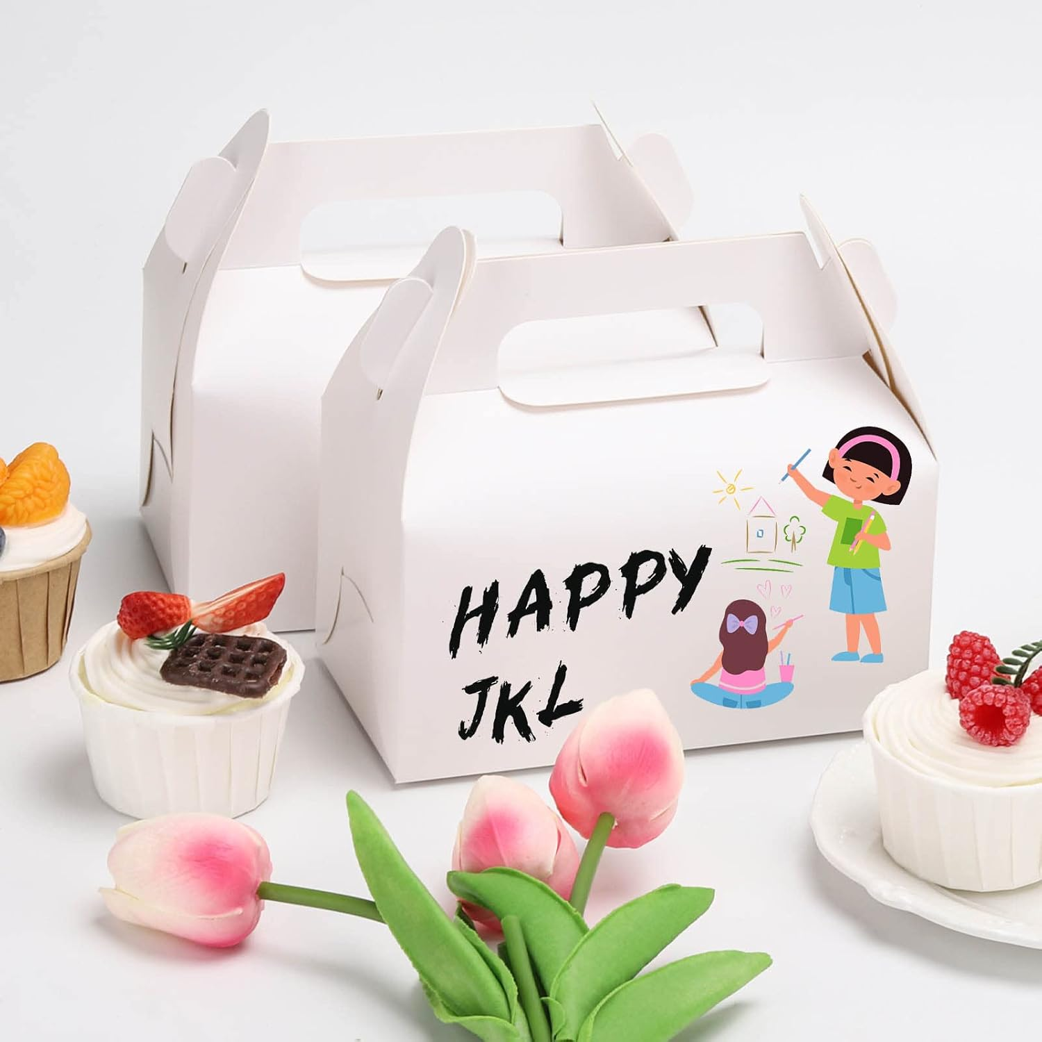 50 Pieces Treat Boxes Gable Boxes Goodies Party Favor Boxes Paper White Gift Boxes for Birthday Party, Wedding, Baby Shower 16X9X10Cm image number 1