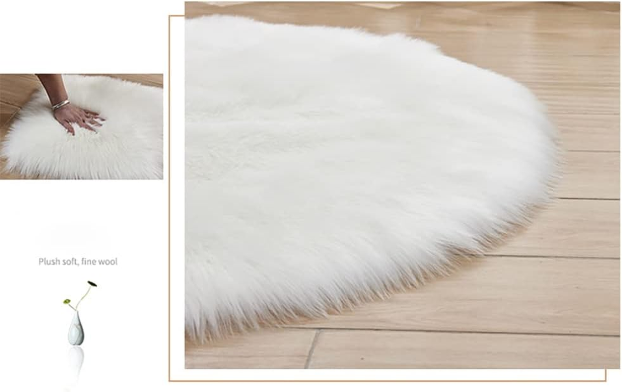 Soft Faux Sheepskin Fur Area Rug Chair Couch Cover Indoor Soft Fluffy Bedroom Floor Sofa Living Room White round 2.6 X 2.6 Feet image number 5
