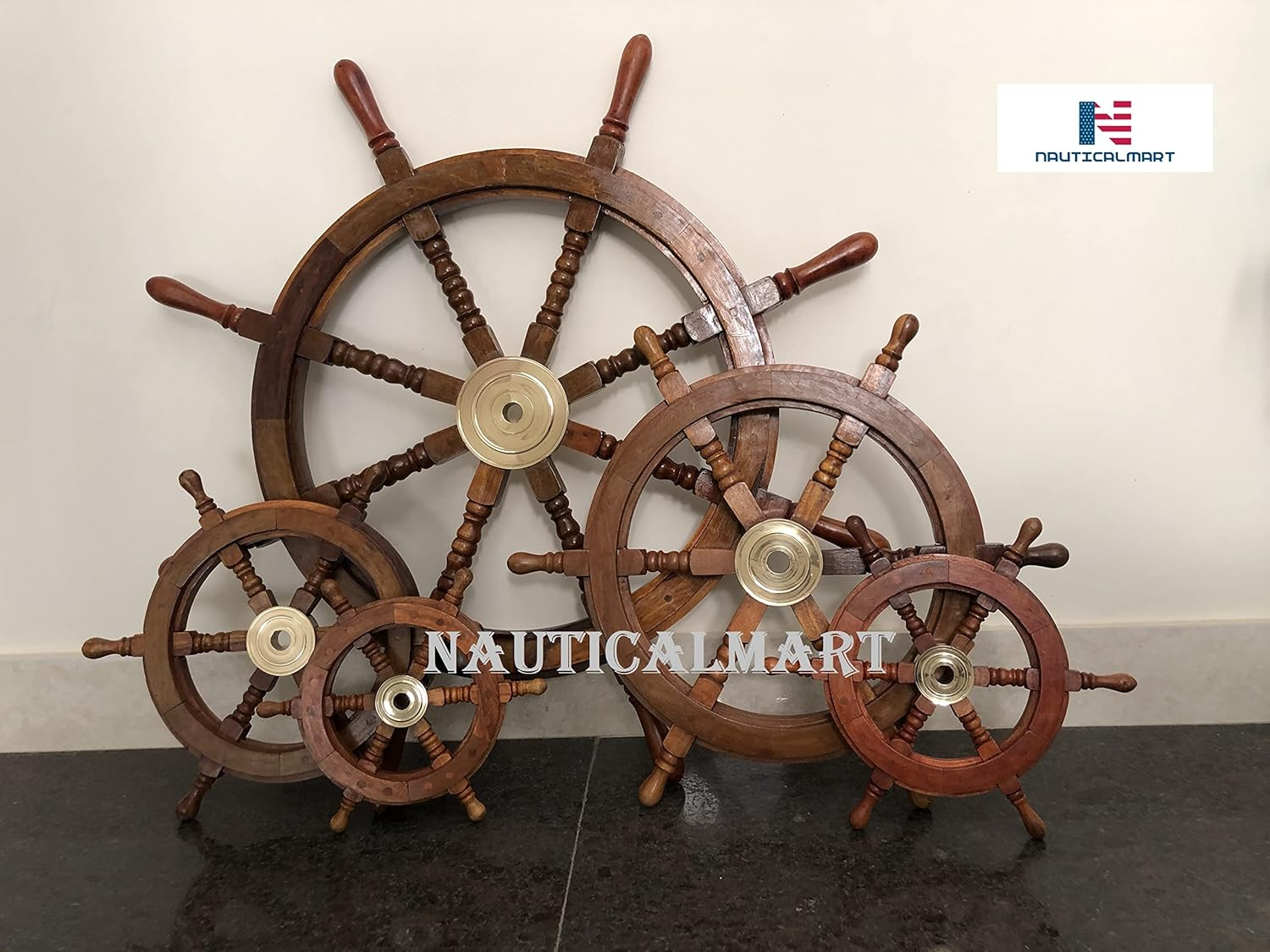 Sailor'S Ship Wheel 12 Wooden and Brass - Nauticalmart image number 5