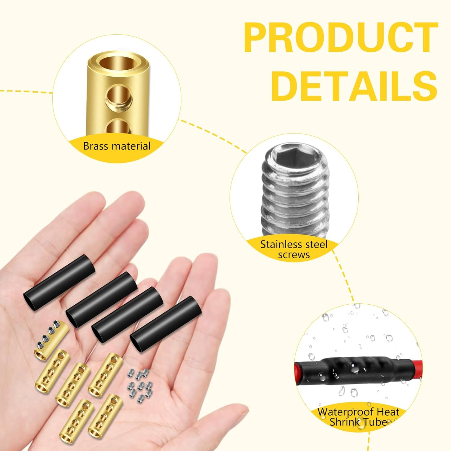 10Sets 6 Gauge Wire Connectors, 6 Awg Wire Connectors Terminal, 80Amp Waterproof Heat Shrink Tubing Quick Connect Splice Connector, 4-Hole Wiring Connector Set (Gold) image number 5