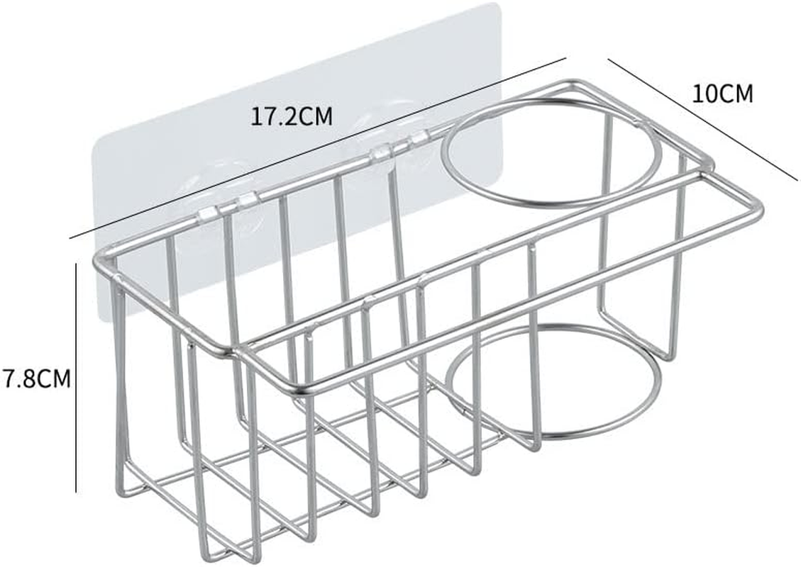 Sponge Rack for Kitchen Sink, Sink Rack Kitchen Sink Storage Box Stainless Steel, Sticky Dish Brush and Cloth Rack (With Nail Free Stickers) image number 1