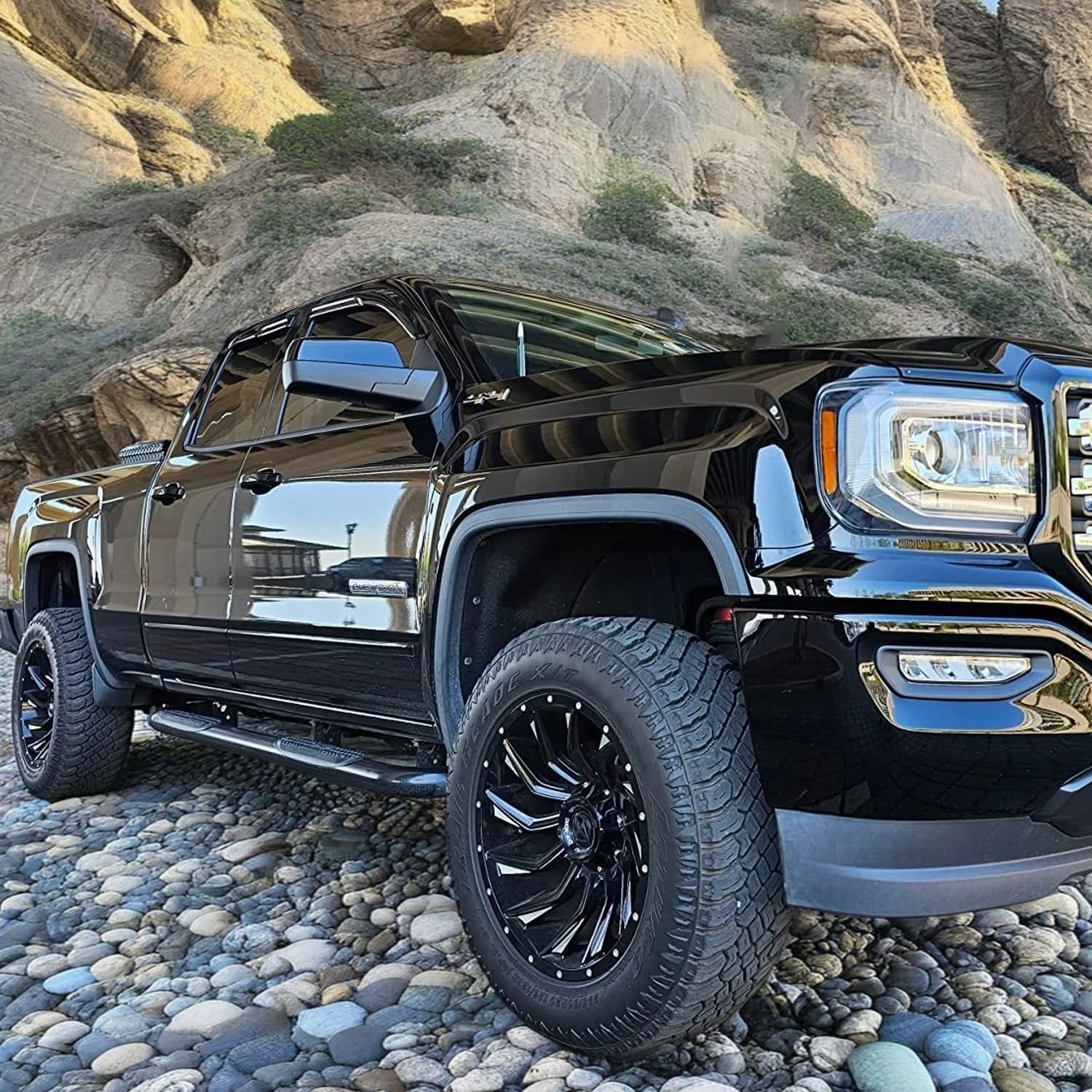 Side Window Deflectors Vent Visors for 2015-2018 Silverado & Sierra 1500 2500HD 3500HD Double Cab/Extended Cab Rain Guard Sun Shade 4Pc-Set 94528 image number 6