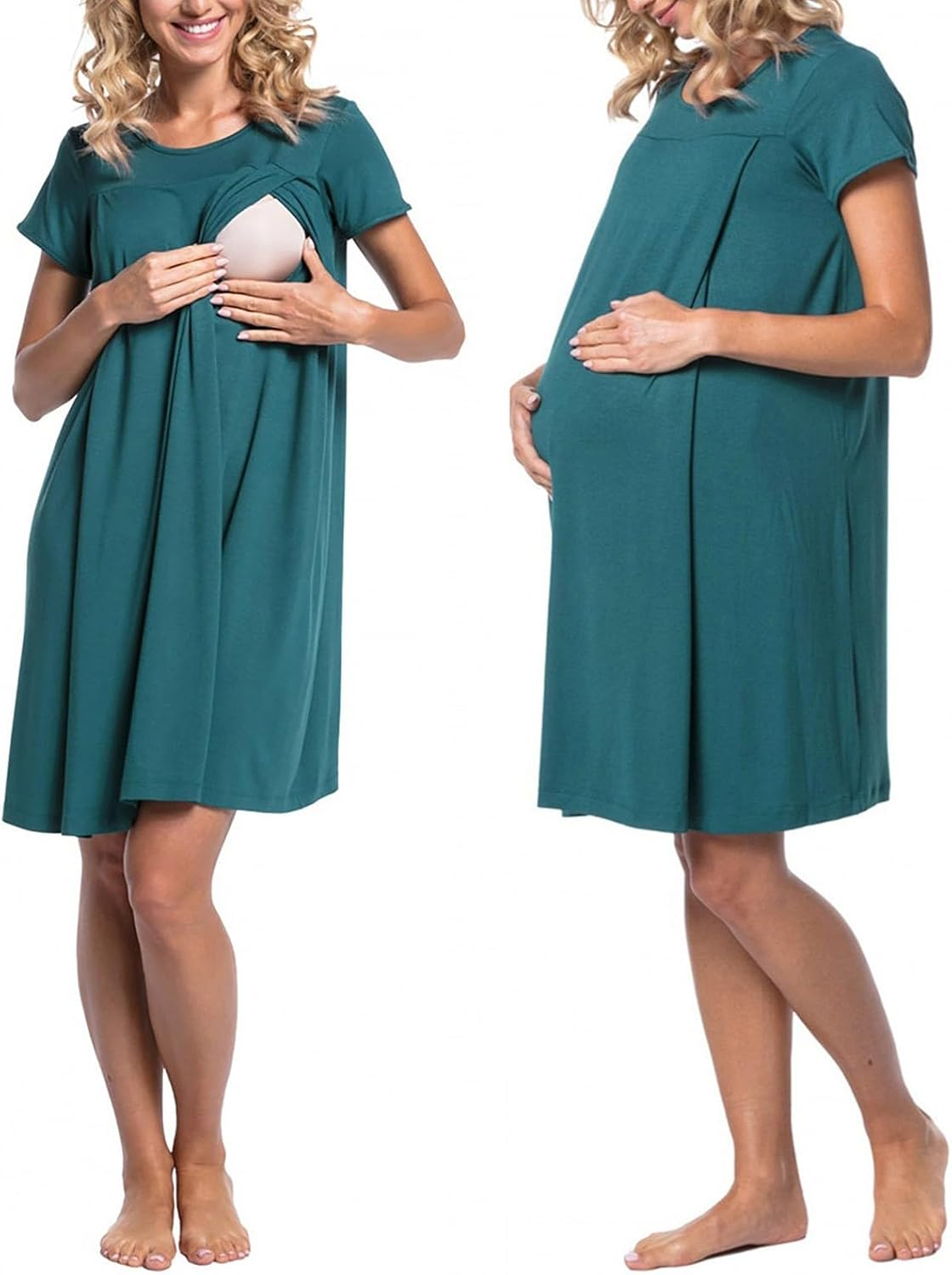 Casual Deep V Neck Dress Gown/Maternity Nightgown with Button Breastfeeding Dress Short Sleeve Maternity Sleepwear Womens Dresses Large Maternity with Lace Sleeves