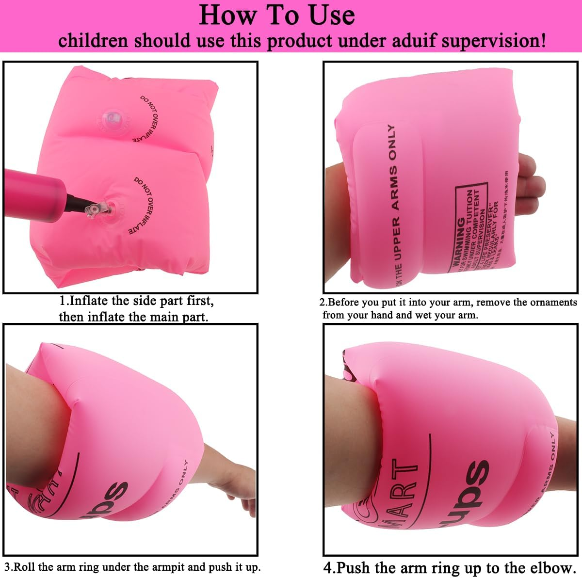 Zningesxi 2 Pack Arm Swimming Floaties Adult Armlets Sleeves Rings Tube Floater Arm Swim Bands Float PVC Inflatable - Orange image number 2