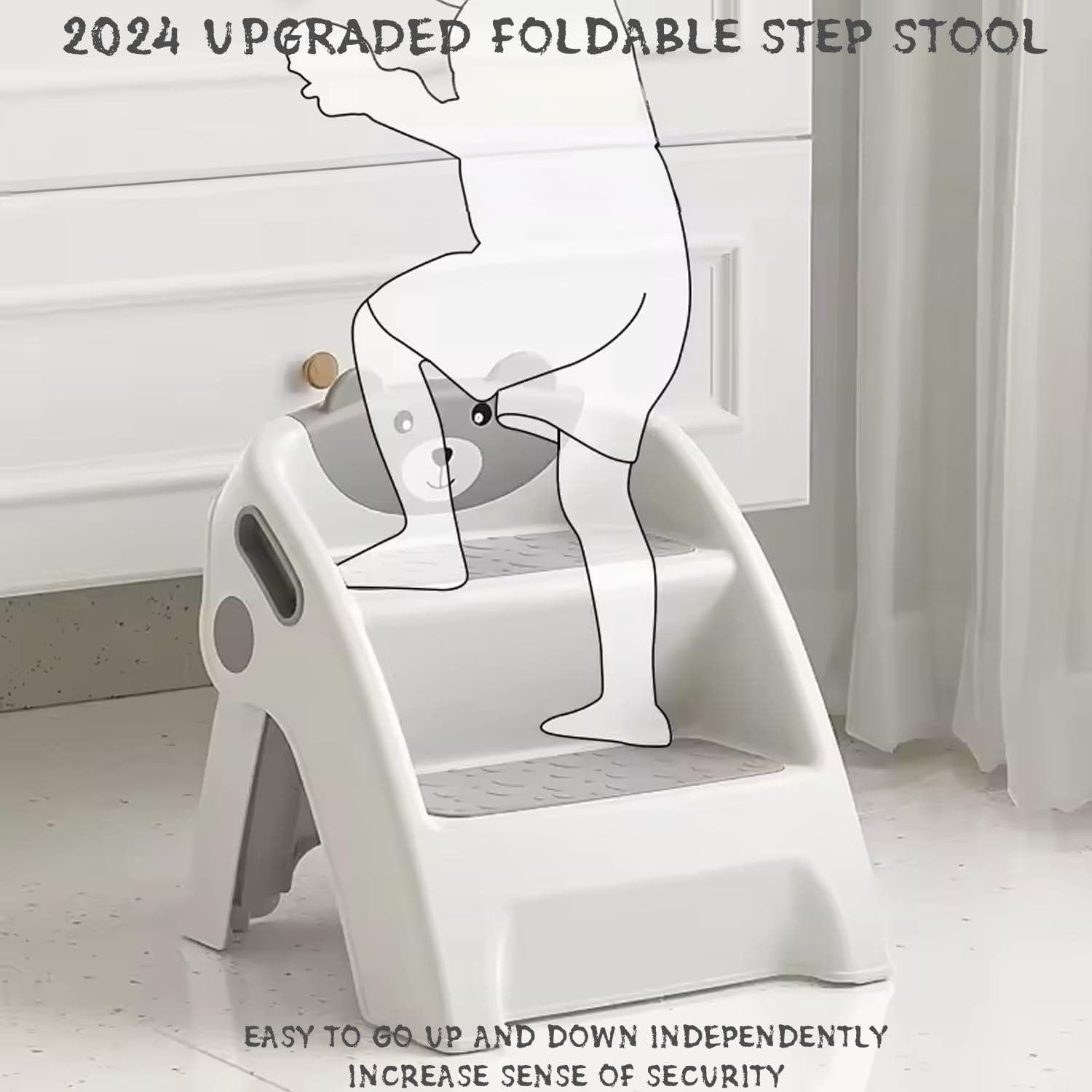 Toddler Step Stool for Bathroom Sink, 2 Step Stool for Kids Toilet Potty Training, Step for Kitchen Counter Nursery Bedroom, Step Stool Folding Bathroom Sink, Kitchen Counter, Easy to Move image number 1