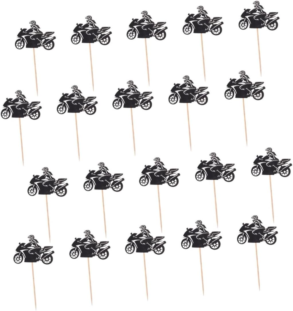 Ciieeo 40Pcs Motorcycle Cupcake Toppers Racing Cake Decor Birthday Party Dessert Black Sports Racing Cupcake image number 4