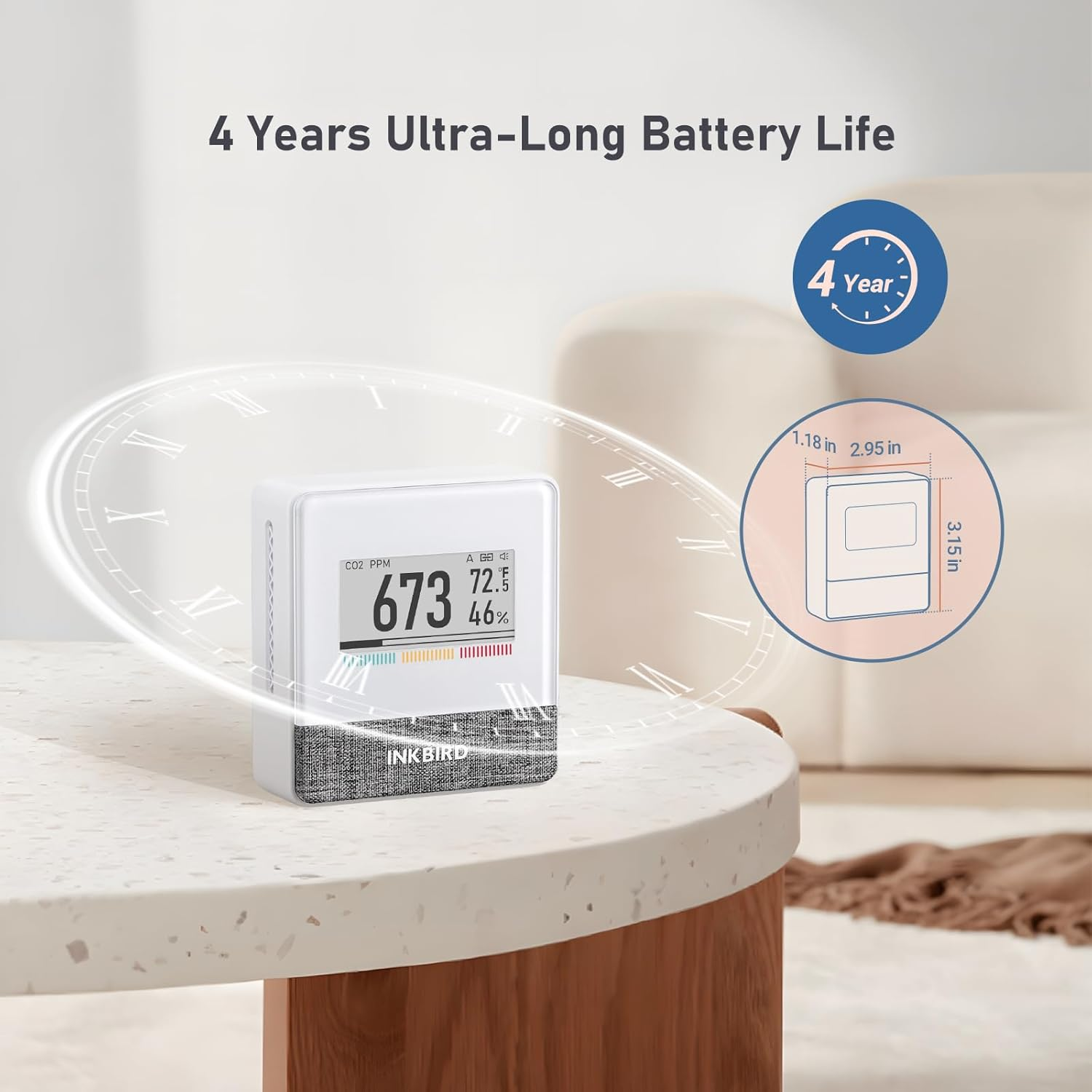 INKBIRD Portable CO2 Detector with Bluetooth, Smart Indoor Air Quality Monitor, Can Detects CO2, Temperature, Humidity, Etc., Electronic Ink Display & 4 Years Battery Life, for Home, Office, Motorhome image number 6