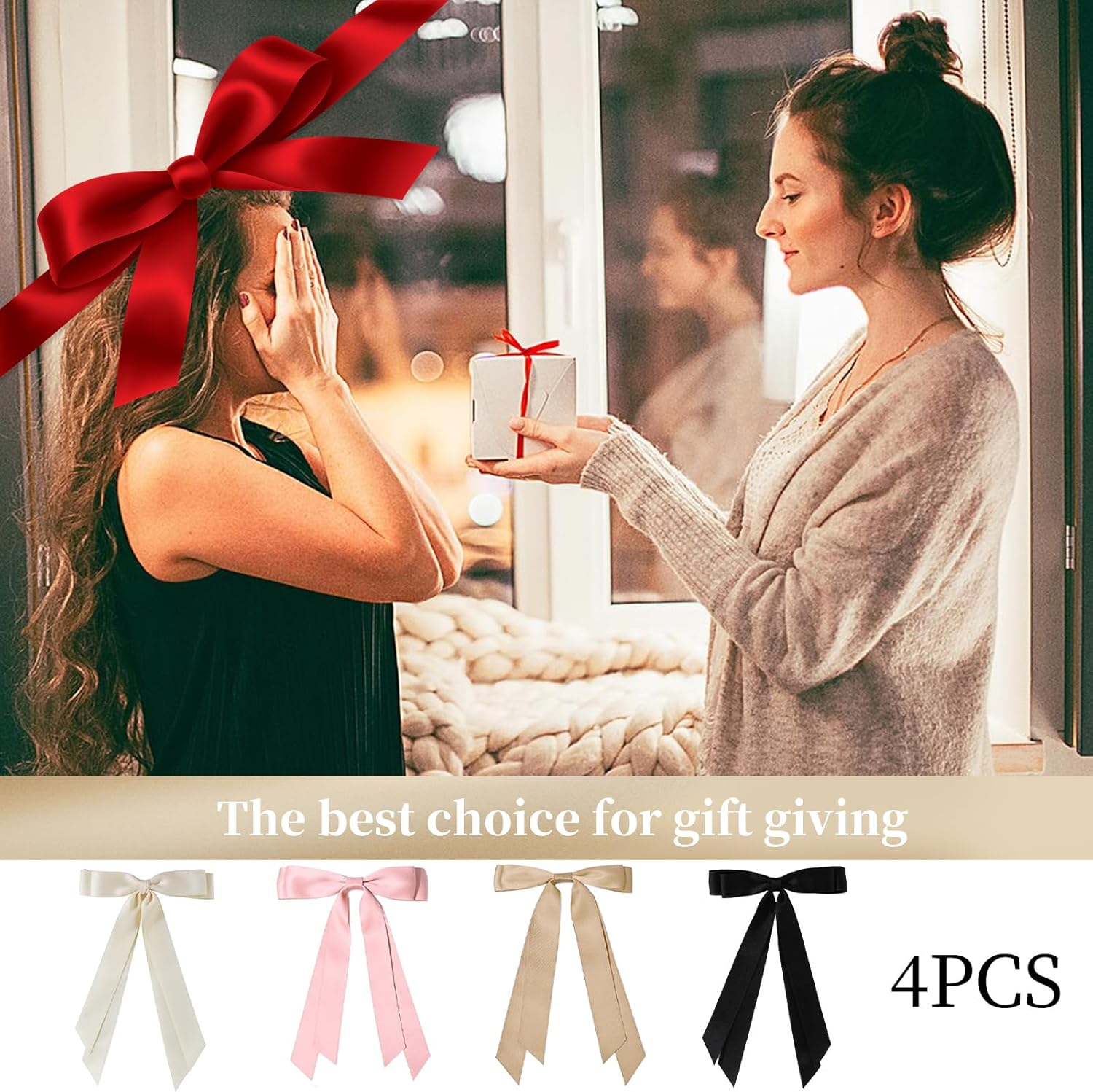 4 Pcs Long Tail Hair Bow Clips for Women, Silky Satin Big Bow Hair Barrettes, Ribbon Bowknot Clips with Tassel Claw, Ponytail Holder Slides Metal Alligator Hair Clips for Hair Accessories, 4 Colors image number 5