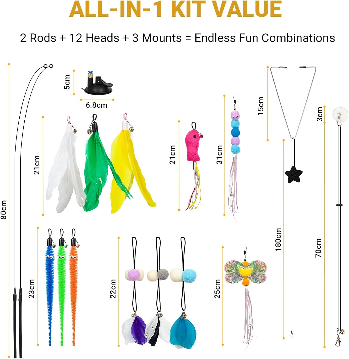 4-In-1 Interactive Cat Toys for Indoor Cats, Feather Teaser Cat Wand Toy with Suction Cup, Triangle Hook & Adhesive Hook, 12 Pack image number 6