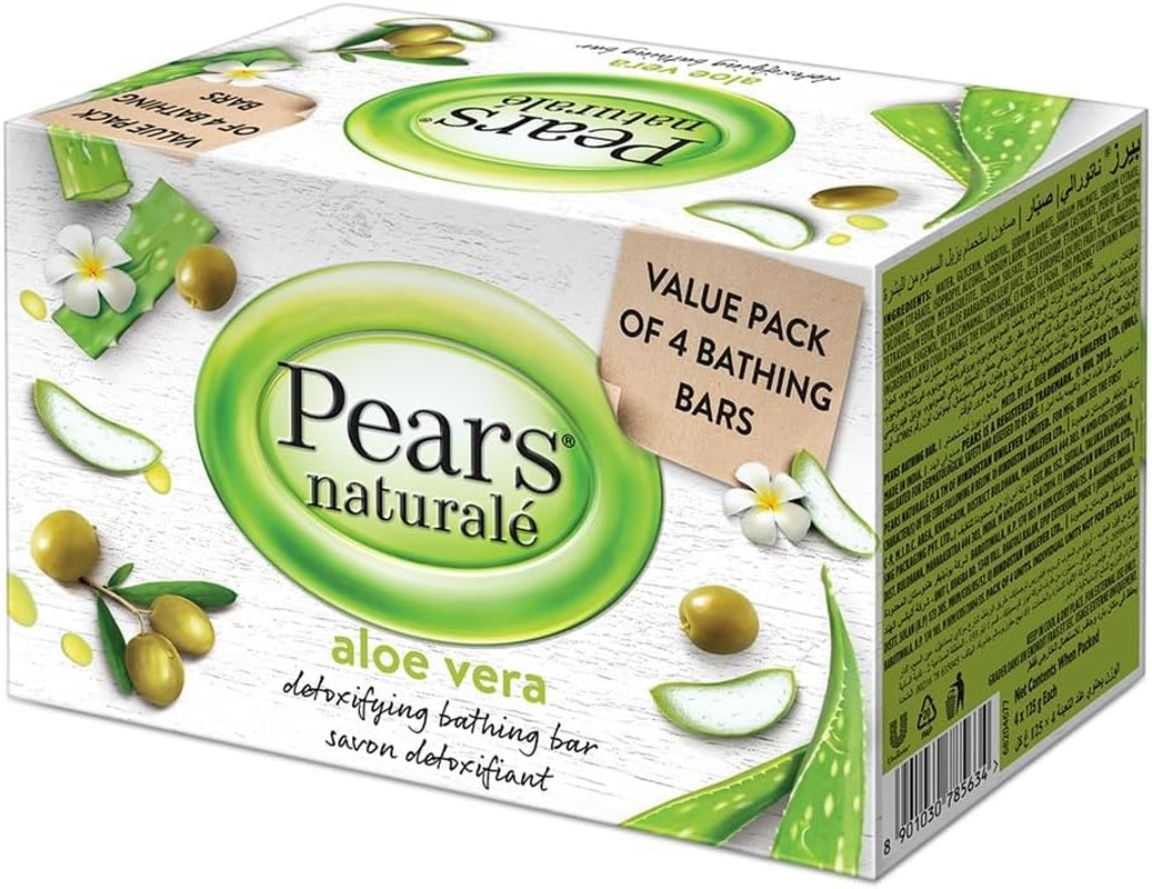 Pears Natural&eacute; Detoxifying Aloe Vera Bar Soap with 100% Natural Aloe Vera & Olive Oil| Paraben-Free Moisturising Soap with Mild Fragrance| Dermatologically Tested & Eco-Friendly (Pack of 4) image number 2