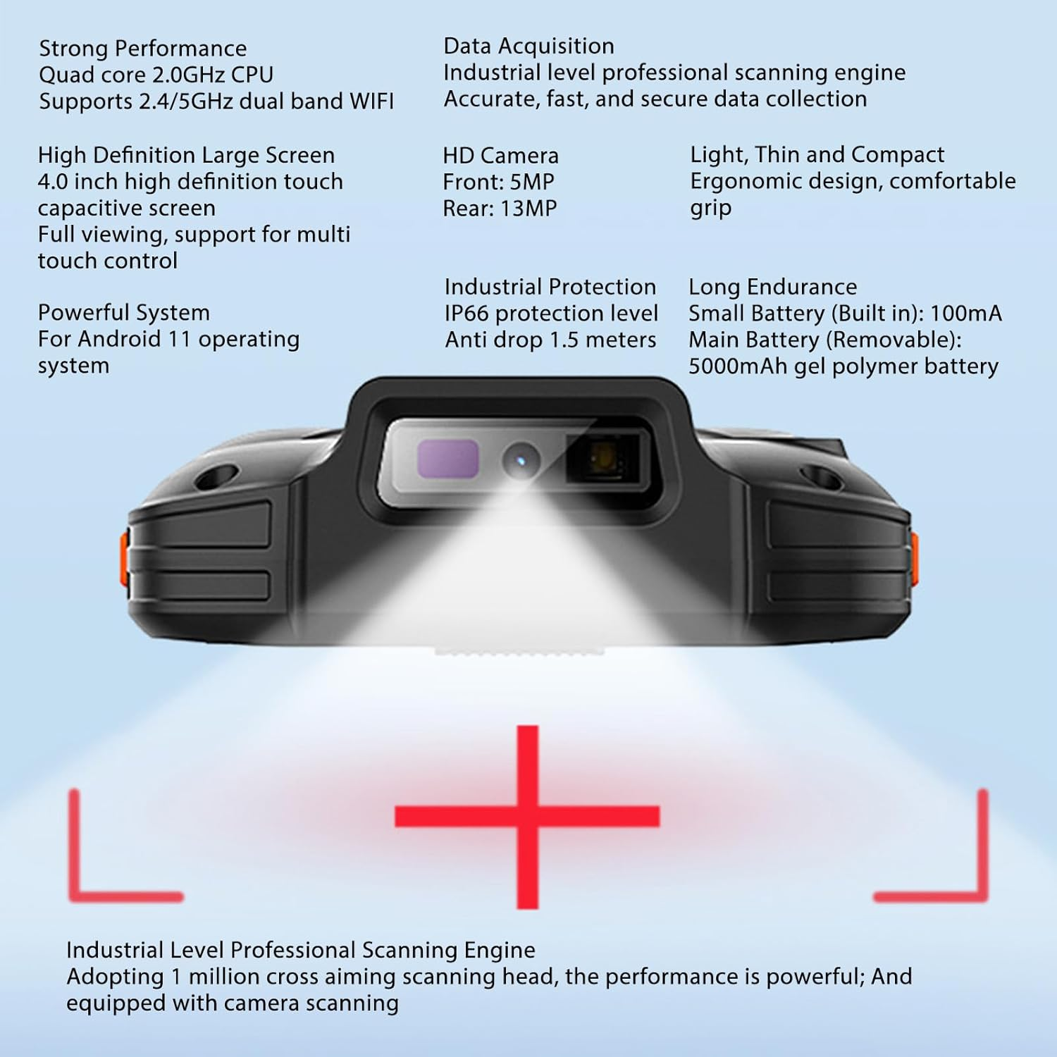Handheld Data Terminal Mobile Computer, Android 11 Handheld Computer 4G Wifi Bluetooth 1D 2D Barcode Scanner, 3GB AM and 32GB ROM, Inventory Scanner for Warehouse image number 3