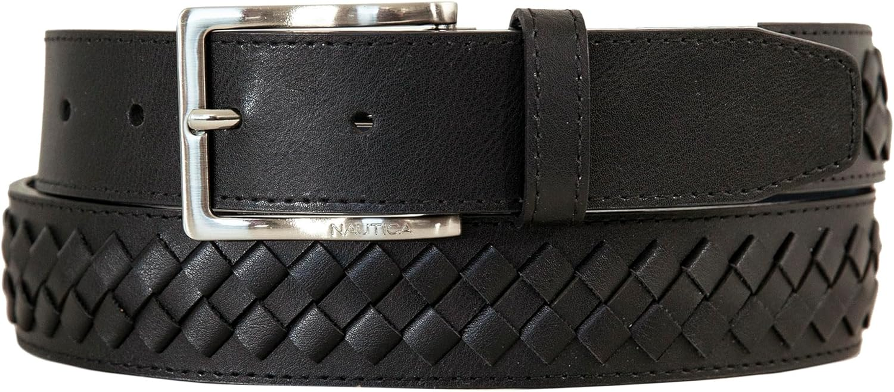 Nautica Mens Bold Fashion and Dress Leather Belt with Metal Buckle, Leather Laced
