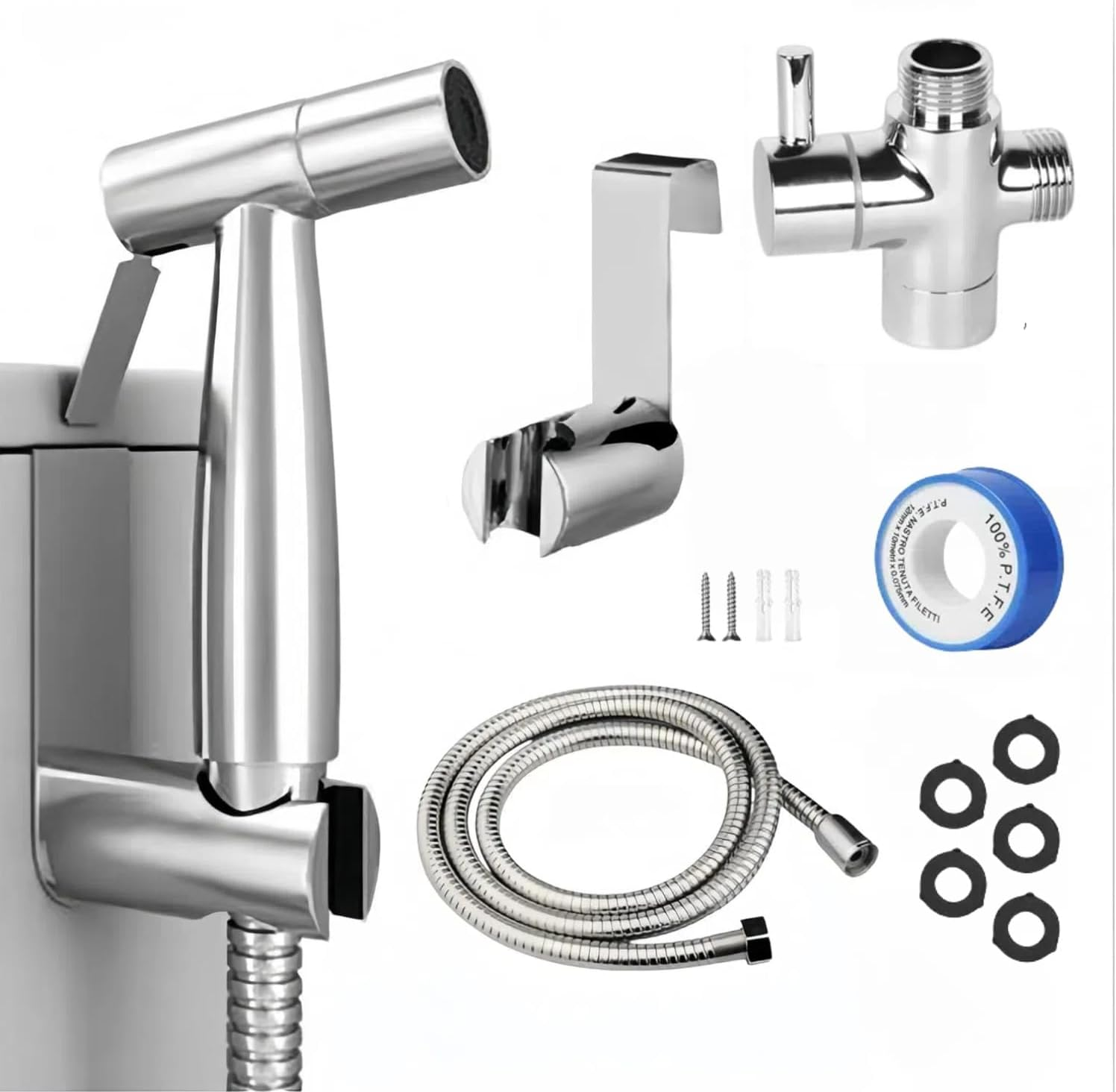 Handheld Bidet Sprayer for Toilet, Spray Attachment with Hose for Feminine Wash, Baby Cloth Diaper Washer, Stainless Steel Cleaner and Shower Sprayer for Pet, Bathroom or Toilet (Black)