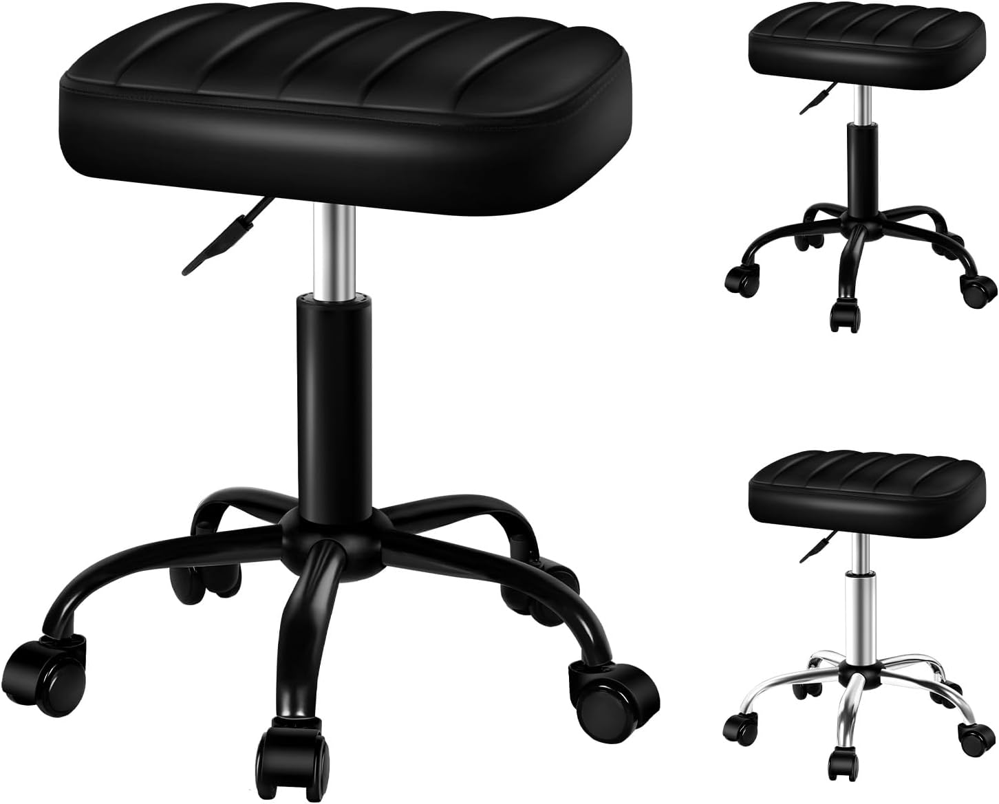 ALFORDSON Salon Stool with PU Leather Upholstery, Adjustable Drafting Rolling Stools in 49-64.5Cm Height, Swivel Spa Chair with Rolling Wheels Hair Barber for Massage Table(Lina Black)