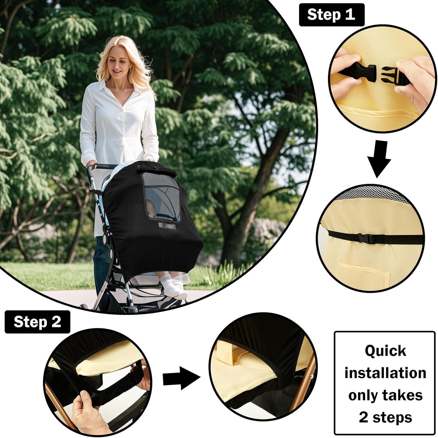 Stroller Sun Shade for Baby, Breathable Sun Protection Pushchair Canopy with Skylight Lightweight Pram Parasol Easy to Assemble for Stroller (With Skylight) - With Skylight image number 6