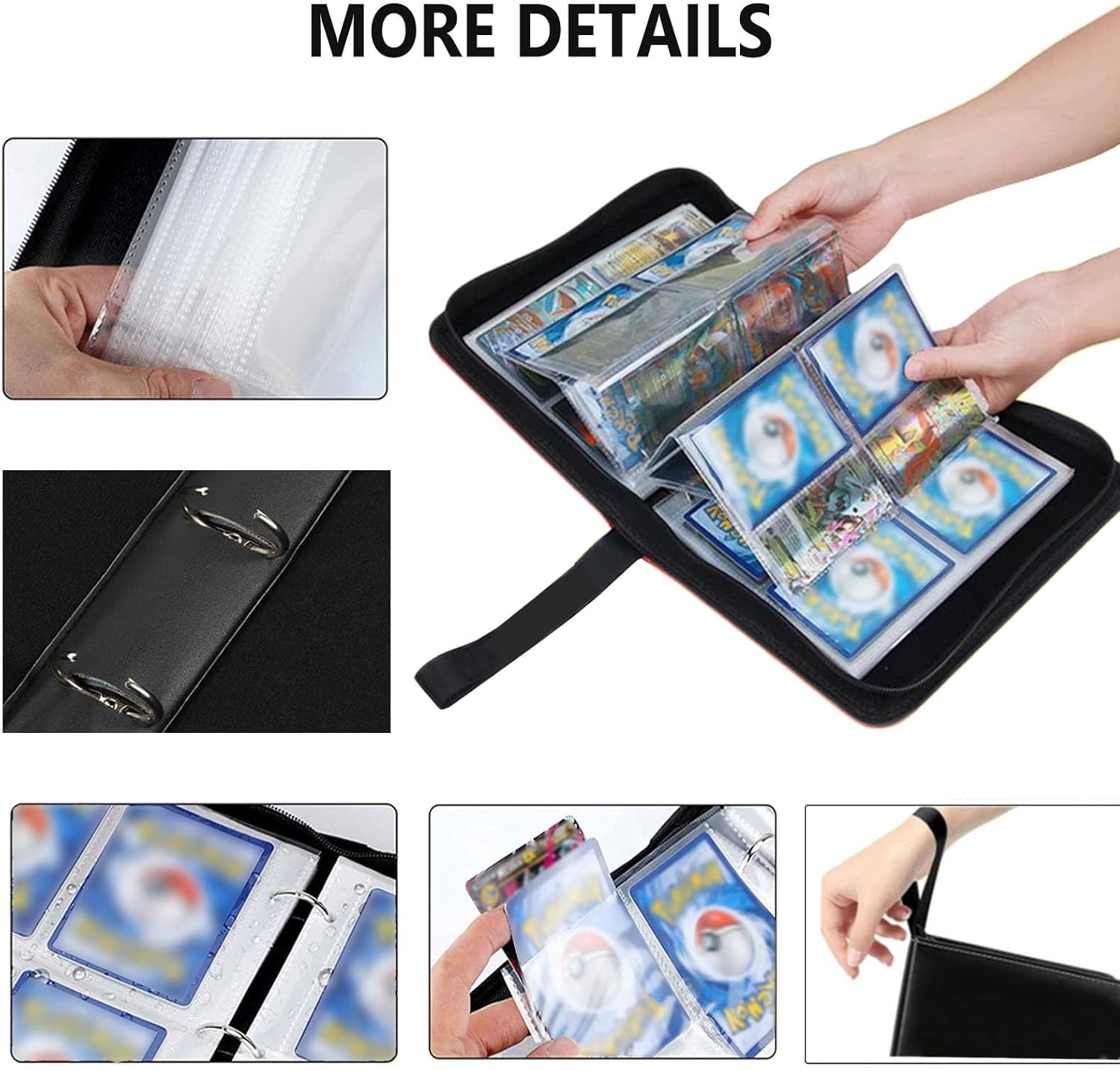 4 Pocket Trading Card Binder Fits 400 Cards, Waterproof 3-Ring Card Collector Album Expandable Card Holder Card Book with 50 Sleeves for Standard Size Cards Sports Cards Gaming Cards Baseball Cards image number 2