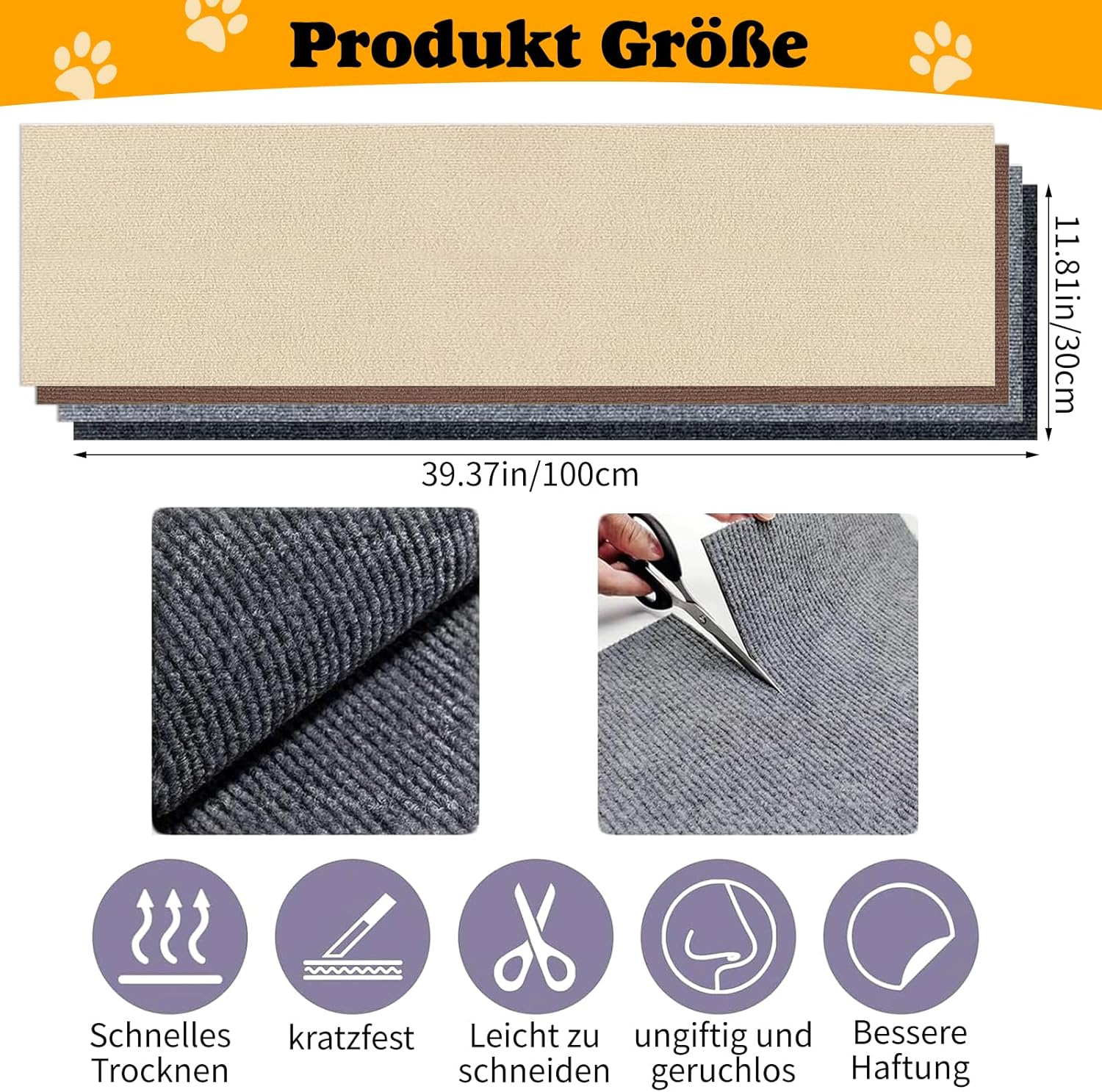 Self-Adhesive Cat Scratching Boards, Cat Scratching Mat, Cat Wall, DIY Trimmable Carpet Mat Pad Cat Scratching Boards, Cat Sofa Cat Rug for Scratching Post (4 Pieces, 100 Cm X 30 Cm) image number 6