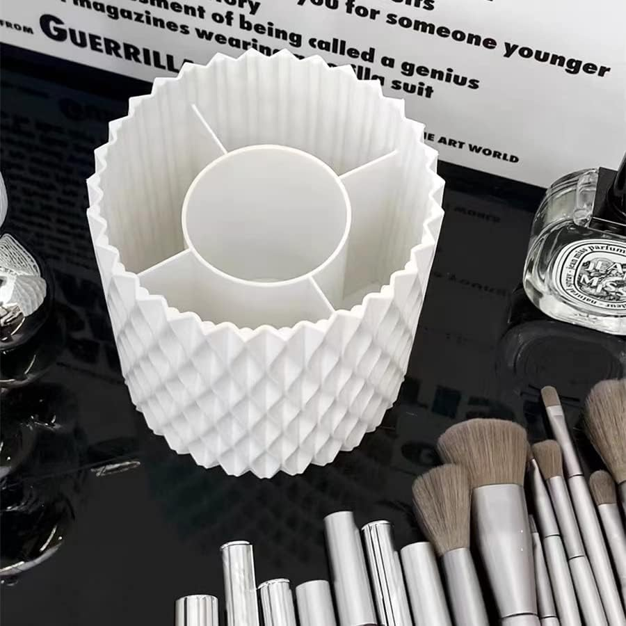 Makeup Brush Holder Organiser, Rotating Make up Brushes Storage Container, Cosmetics Storage Organizer Holders with 5 Compartment for Vanity Desktop Bathroom Countertop image number 4