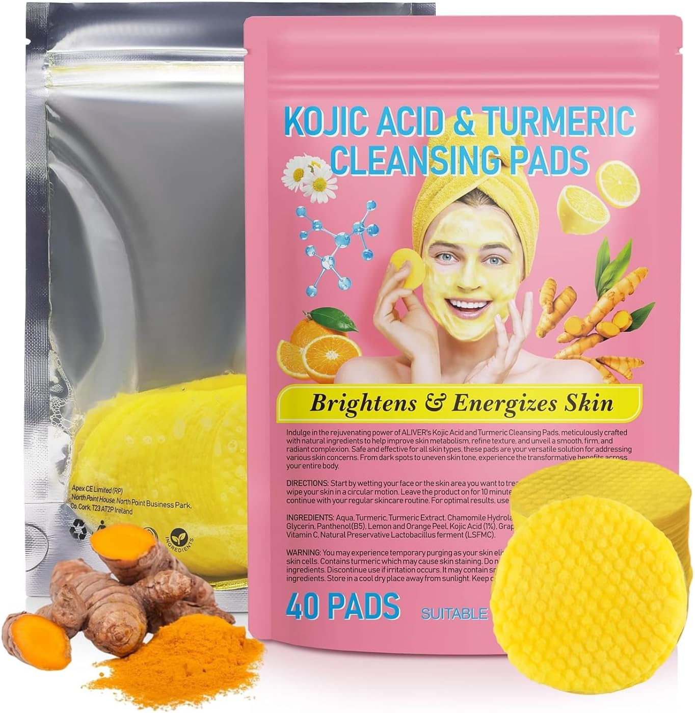 80Pcs Kojic Acid and Turmeric Exfoliating Cleansing Pads for Balanced Skin Oil & Water