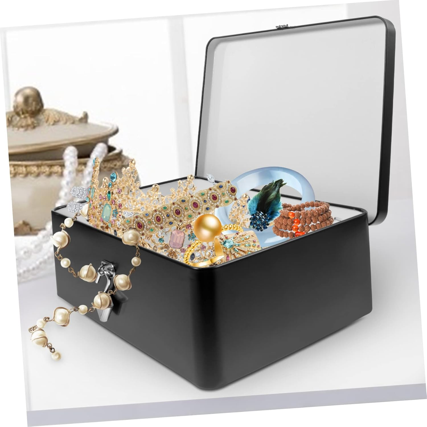 Large Vintage Tin Storage Box with Lock Retro Decorative Organizer Metal Keepsake and Jewelry Container for Home and Office Use image number 1