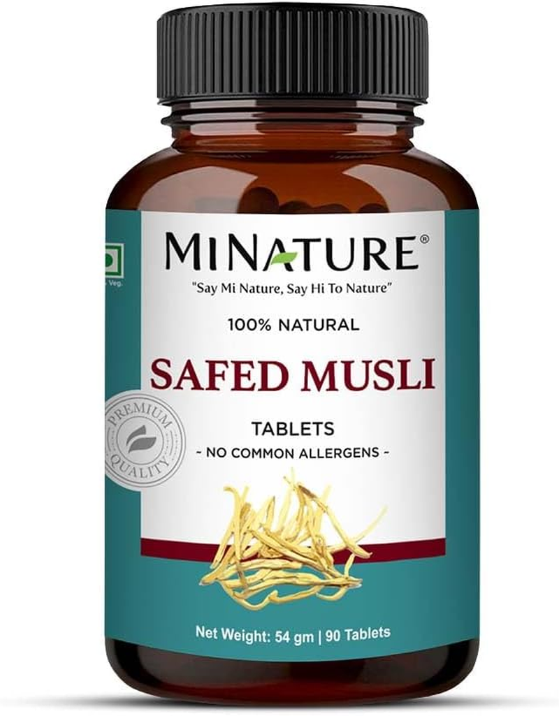 Safed Musli Tablets by Mi Nature| | Pure & Natural Herb | Free from Chemical & Preservative| Plant Based Gluten Free |90 Tablet, 45 Days Supply 1000Mg