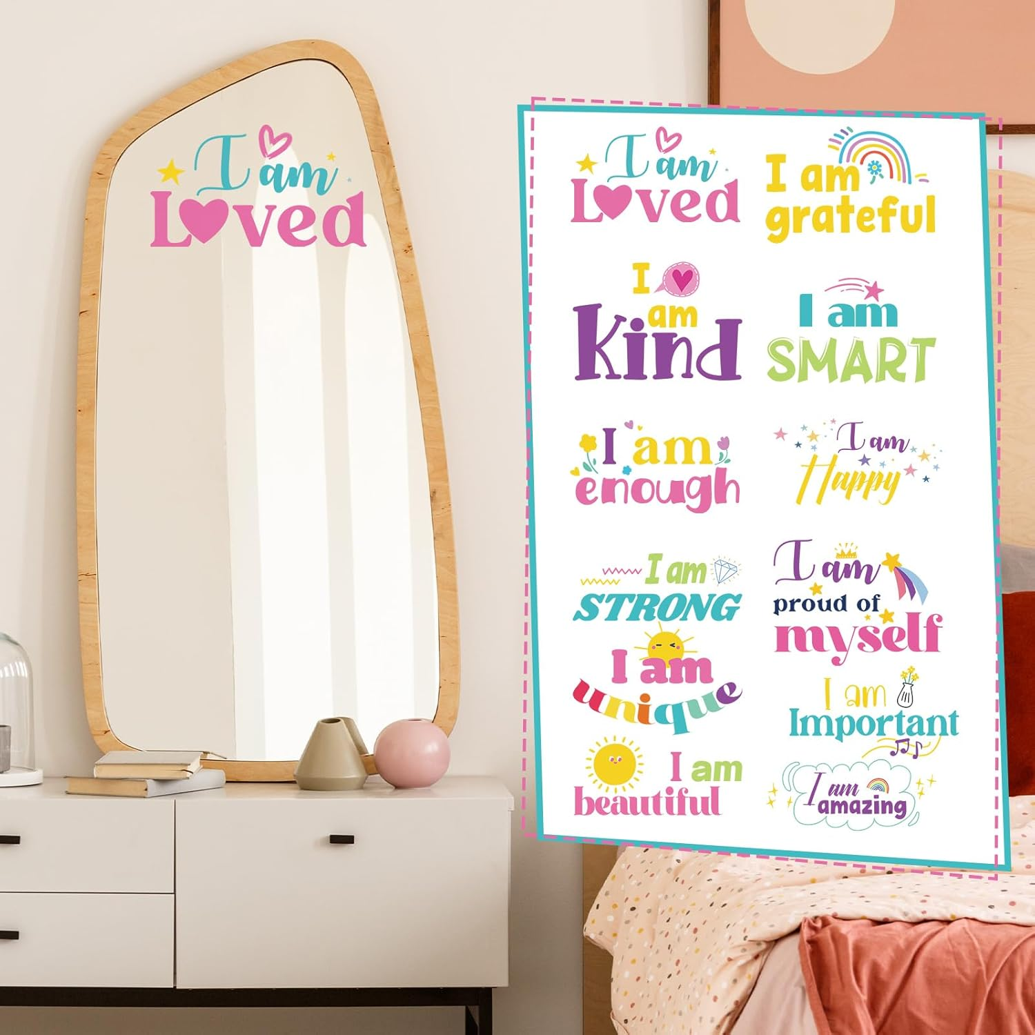 Geyoga 12 Pcs Inspirational Quote Mirror Decals Vinyl Positive Affirmations Mirror Decals Motivational Wall Sticker for Women Bathroom Office Bedroom Living Room Beauty Salon Hair Salon(Lively Style) image number 1