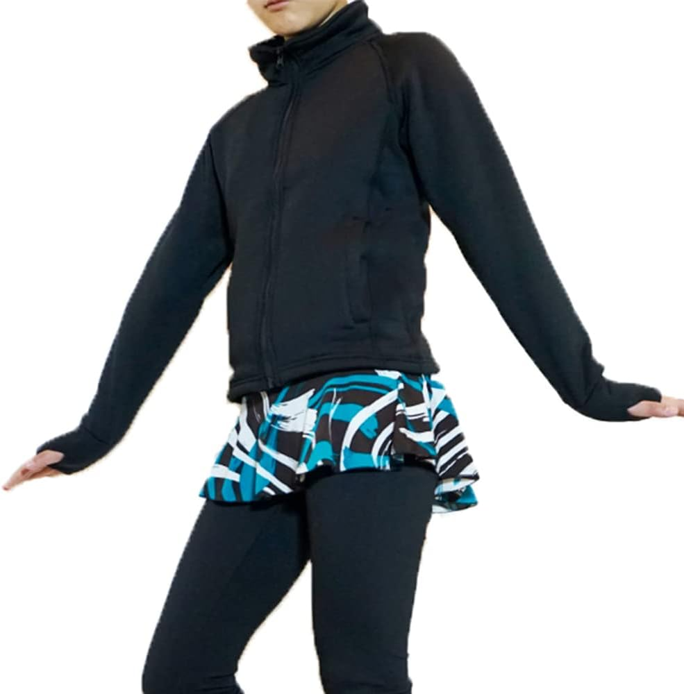 Uniqgarb Figure Skating Warm Fleece Semi Fitted Jackets Ice Skating Jacket for Girls Women Black Skate Jacket