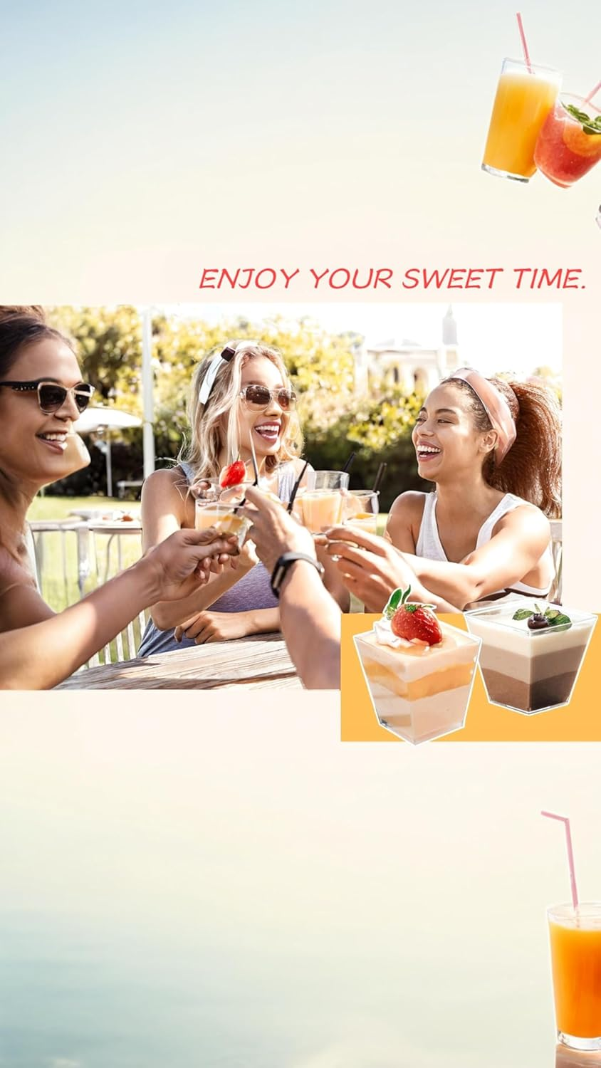 Honwor 50-Pack Clear Mini Dessert Cups with Spoons - Reusable, Square Parfait Cups for Tastings, Apizers, & More - 2.02Oz image number 3