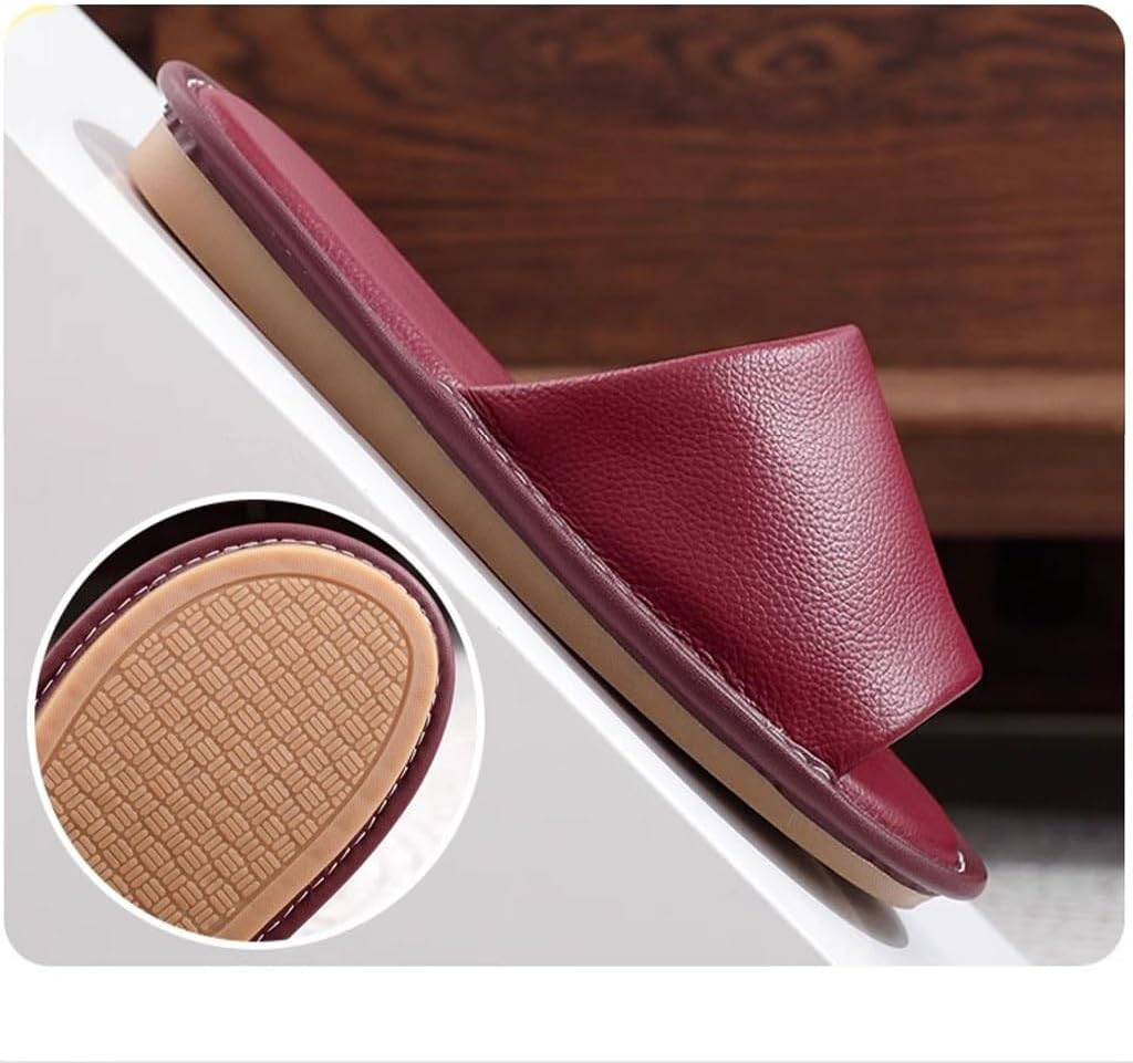 Leather Slippers for Old Men Women，Comfortable and Durable, with a Non-Slip Oxford Sole. Suitable for All Seasons(Khaki,41/42 EU) image number 3