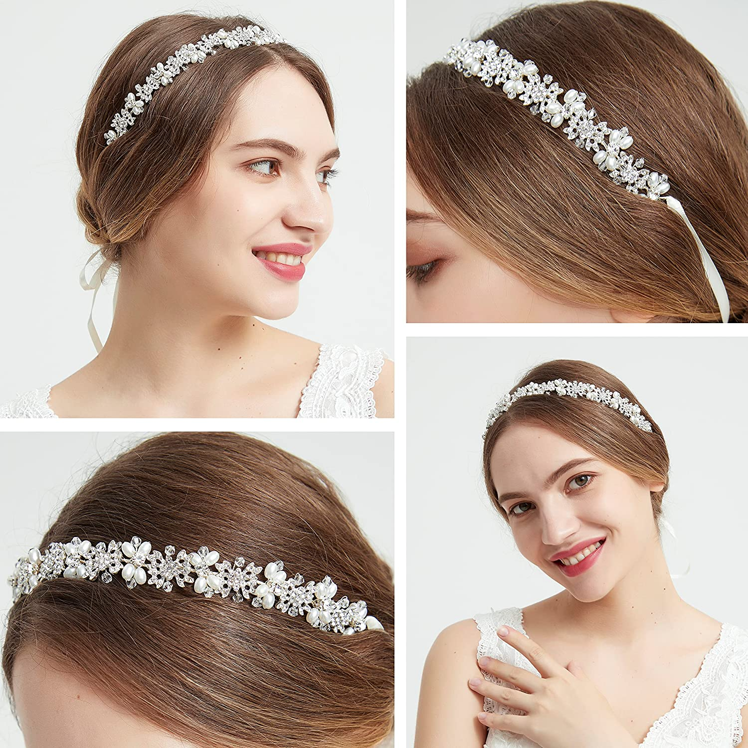 Ammei Silver Bridal Headpiece Flower Design Wedding Headband Bridal Hair Accessories (Silver) - Rose Gold image number 2
