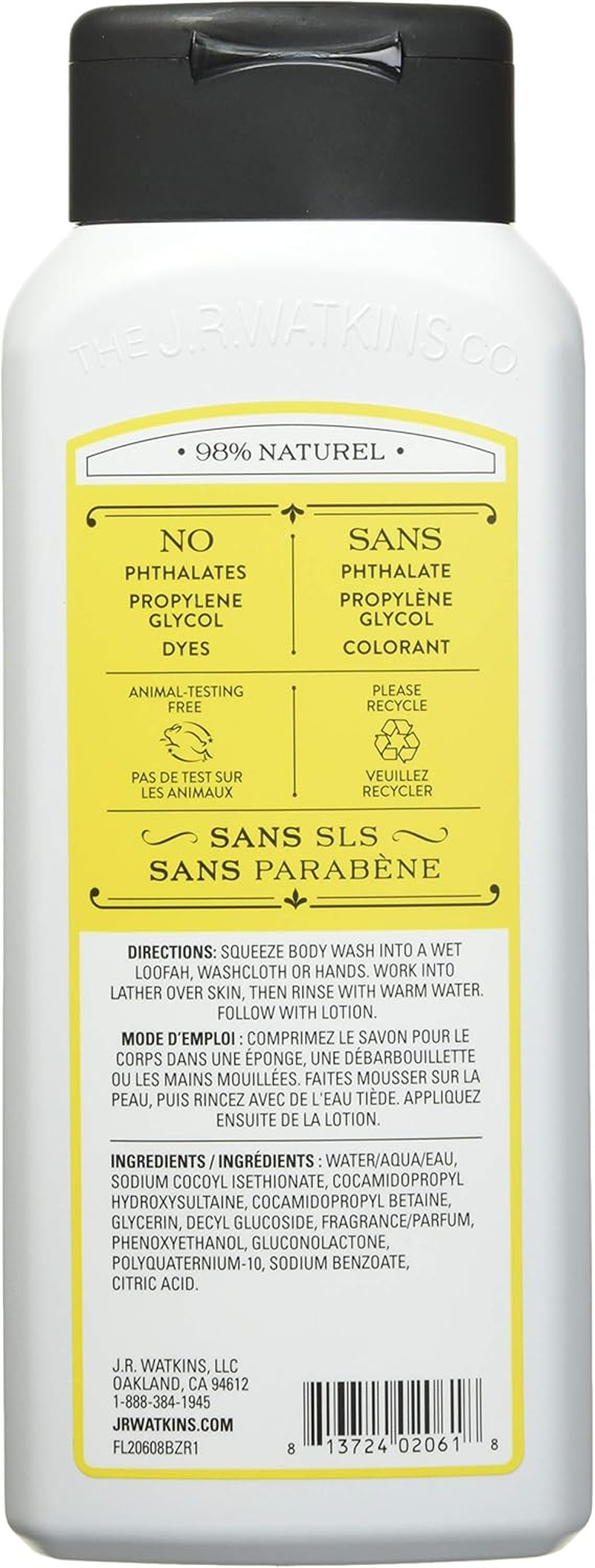 JR Watkins - Daily Moisturizing Body Wash Lemon Cream - 18 Fl. Oz. image number 2