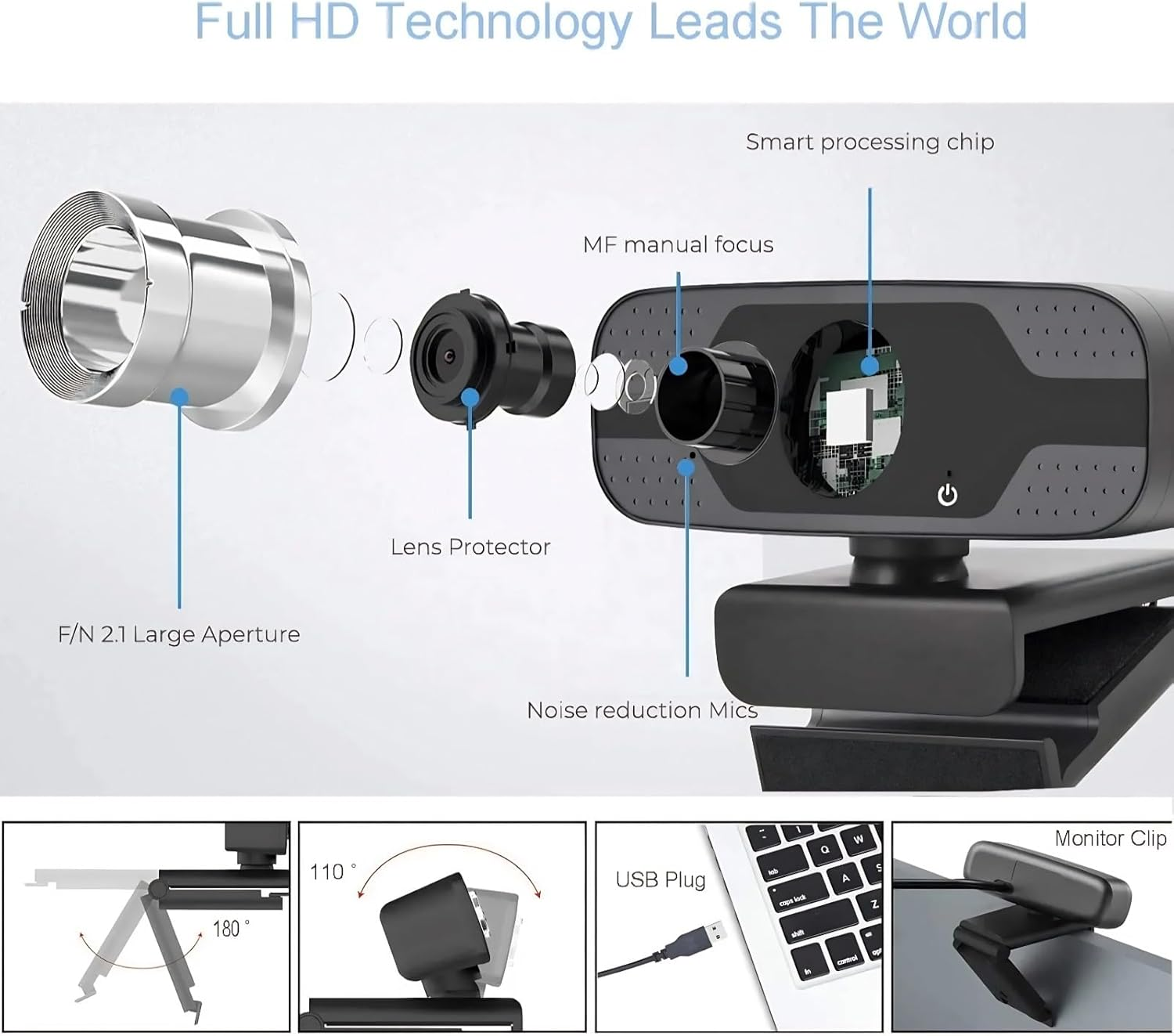 1080P Webcam with Microphone Cheap Gaming Camera with Microphone, HD Webcam HD 1080P Autofocus Webcam USB with Microphone for Laptop PC for Online Classes Conference Video Calling Streaming Webcams image number 1