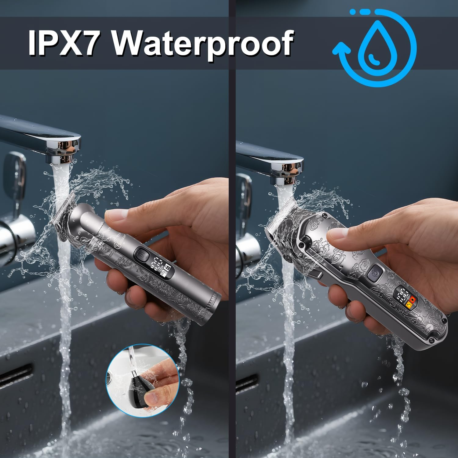 Hatteker Professional Hair Clippers for Men Beard Trimmer Clippers Set Waterproof T-Blade Trimmer Cordless Grooming Kit Nose Body Hair Barber Clippers Hair Cutting Kit image number 3