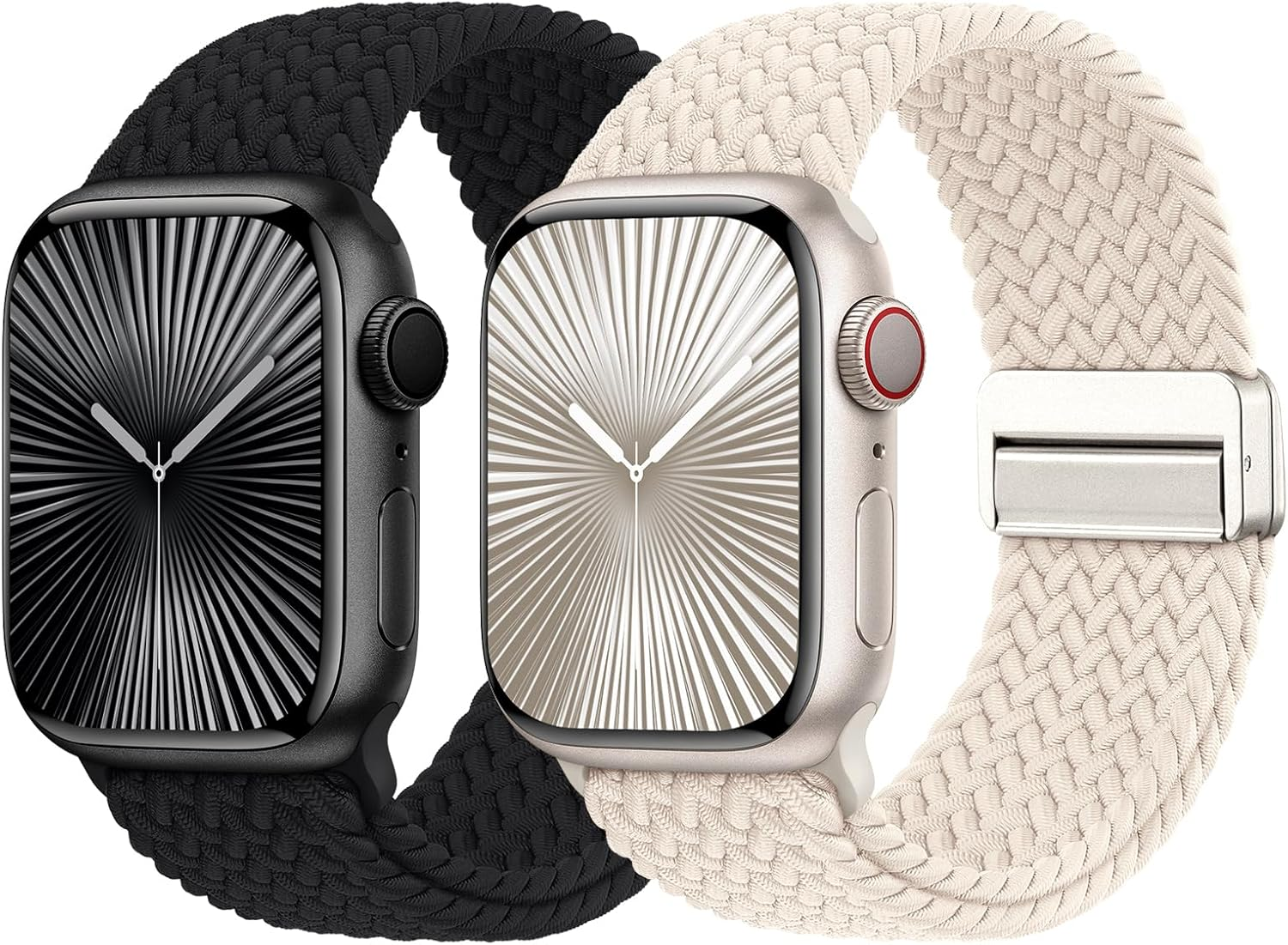 2 Pack Braided Stretchy Band Compatible for Apple Watch Band 38Mm 40Mm 41Mm 42Mm 44Mm 45Mm 46Mm 49Mm Women Men, Soft Nylon Solo Loop Magnetic Sport Strap for Iwatch Series 11 10 9 8 7 6 5 4 3 SE Ultra