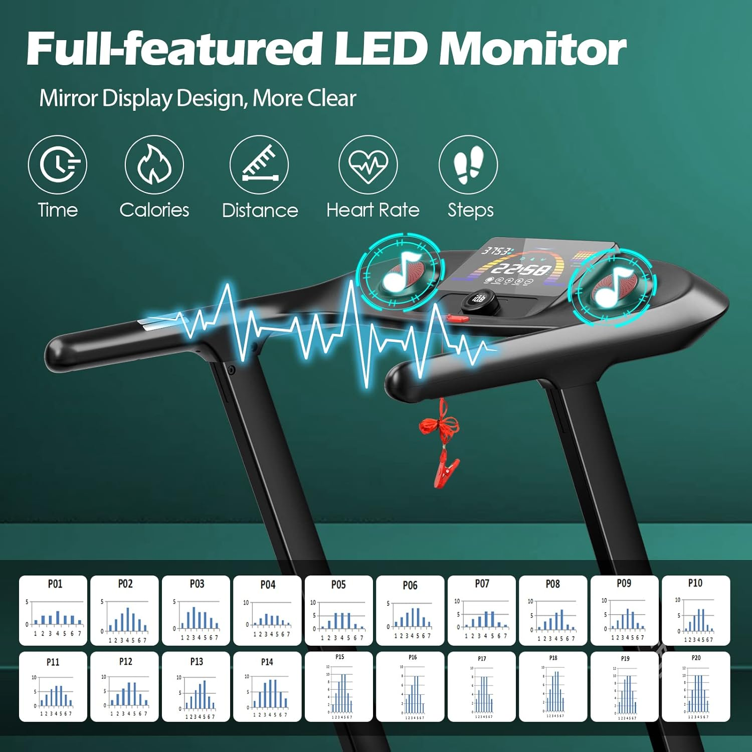 Costway 4.75HP Folding Treadmill with 15-Level Auto Incline, 20 Preset Programs，Voice and APP Control, Running/Jogging Machine with Bluetooth Connectivity, Mirror LED Display, Cardio Exercise Machine image number 3