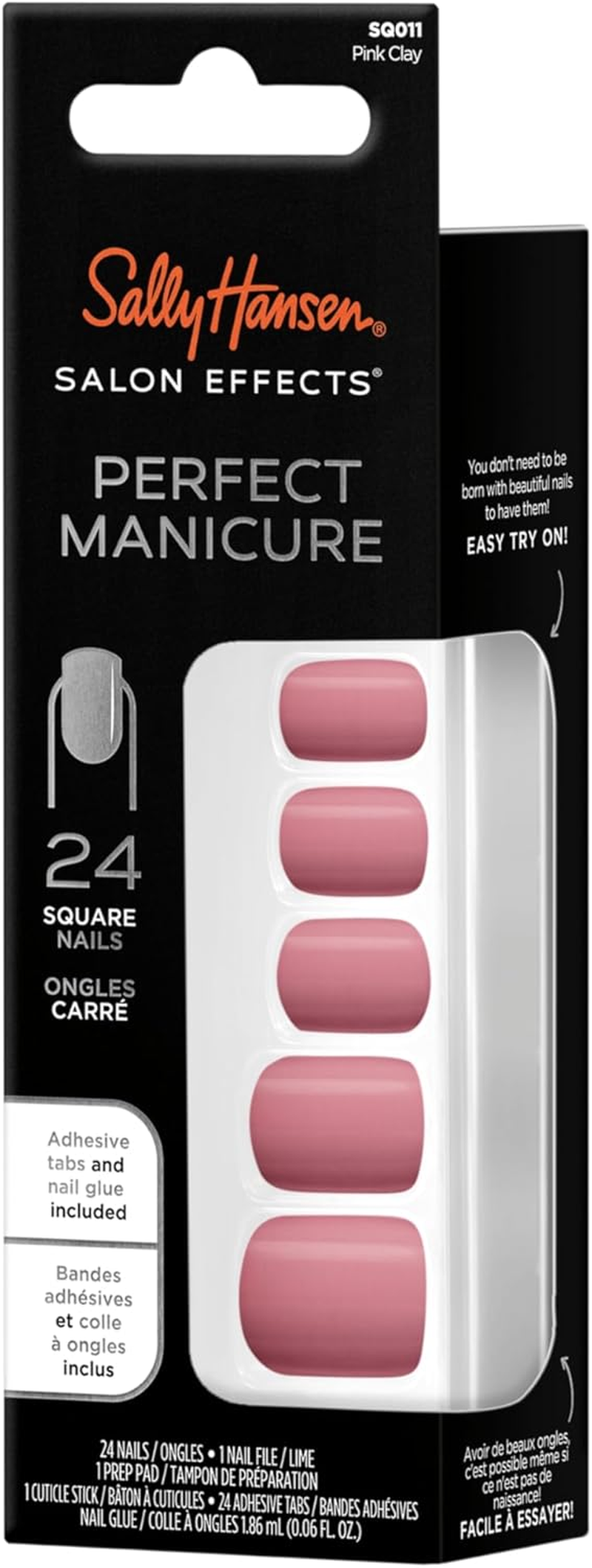 Salon Effects Perfect Manicure Square Nails - SQ011 Pink Clay by Sally Hansen for Women - 52 Pc 24 Nails, 24 Adhesive Tabs, Nail File, Pre Pad, Cuticle Stick, 0.06Oz Nail Glue (Pack of 2) image number 4