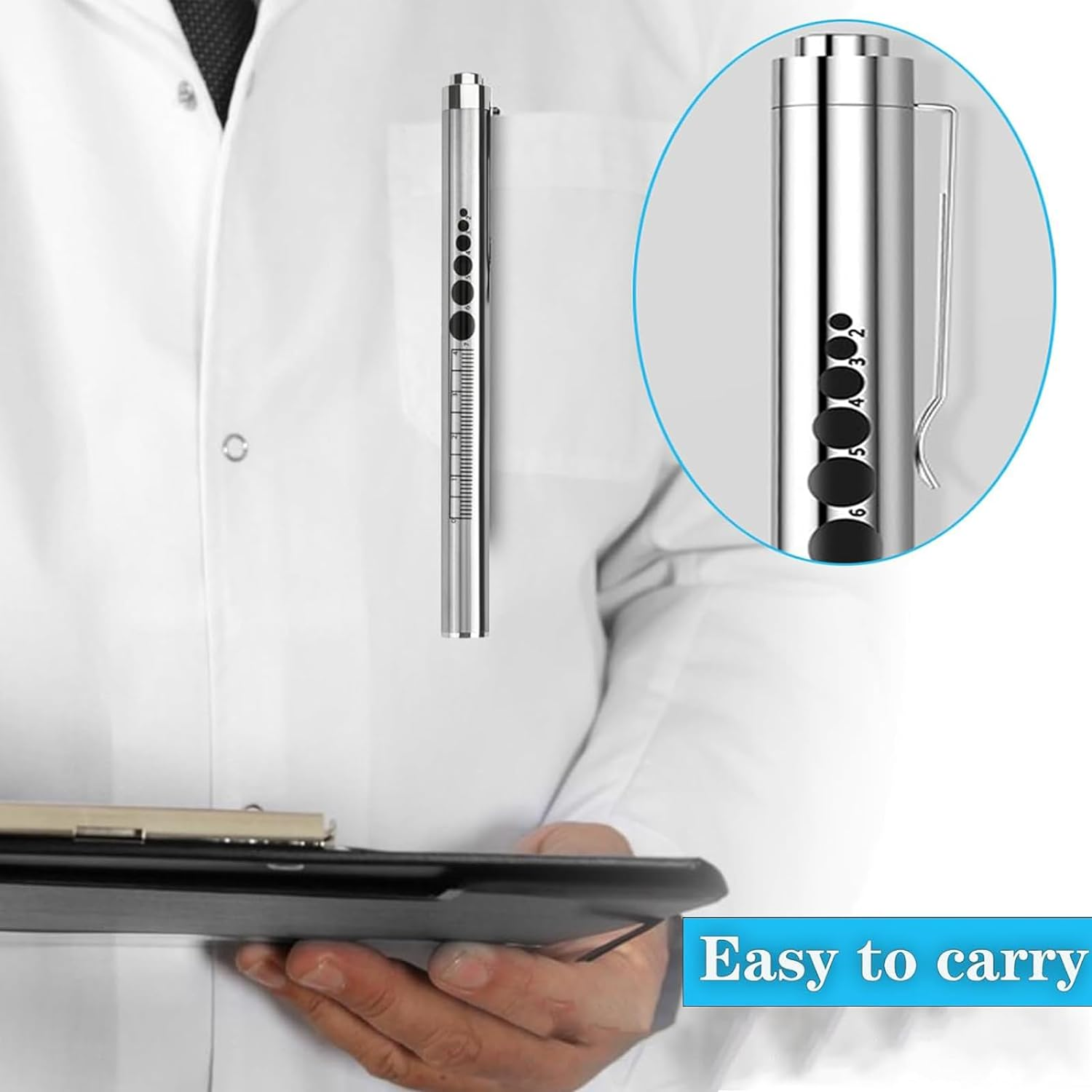 YUENTOEN Pen Light, LED Pupil Gauge Penlight with 2 Light LED Sources, USB Rechargeable Mini Penlight for Gifts Home Camping Outdoor(Silver) image number 6