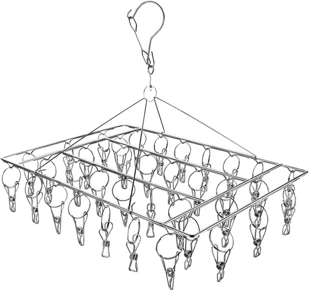 Clothes Drying Rack, 50 Clips Large Stainless Steel Laundry Clothesline Hanging Rack Drying Clothes Hanger Clothespins Windproof Pegs Hook for Drying/Socks/Underwear/Clothes/Towels (50) image number 2