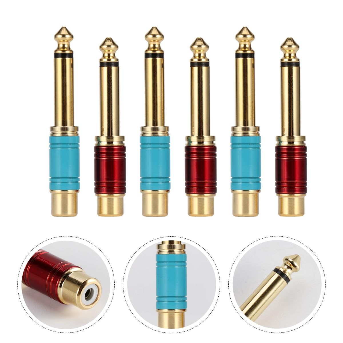 FIXOSHEE 6 Pieces 6.35Mm Mono Audio Adapter Set Female Jack to 1/4 Inch Male Metal Conversion Plugs for Guitar Mixer and Home Audio Equipment Random Color image number 2