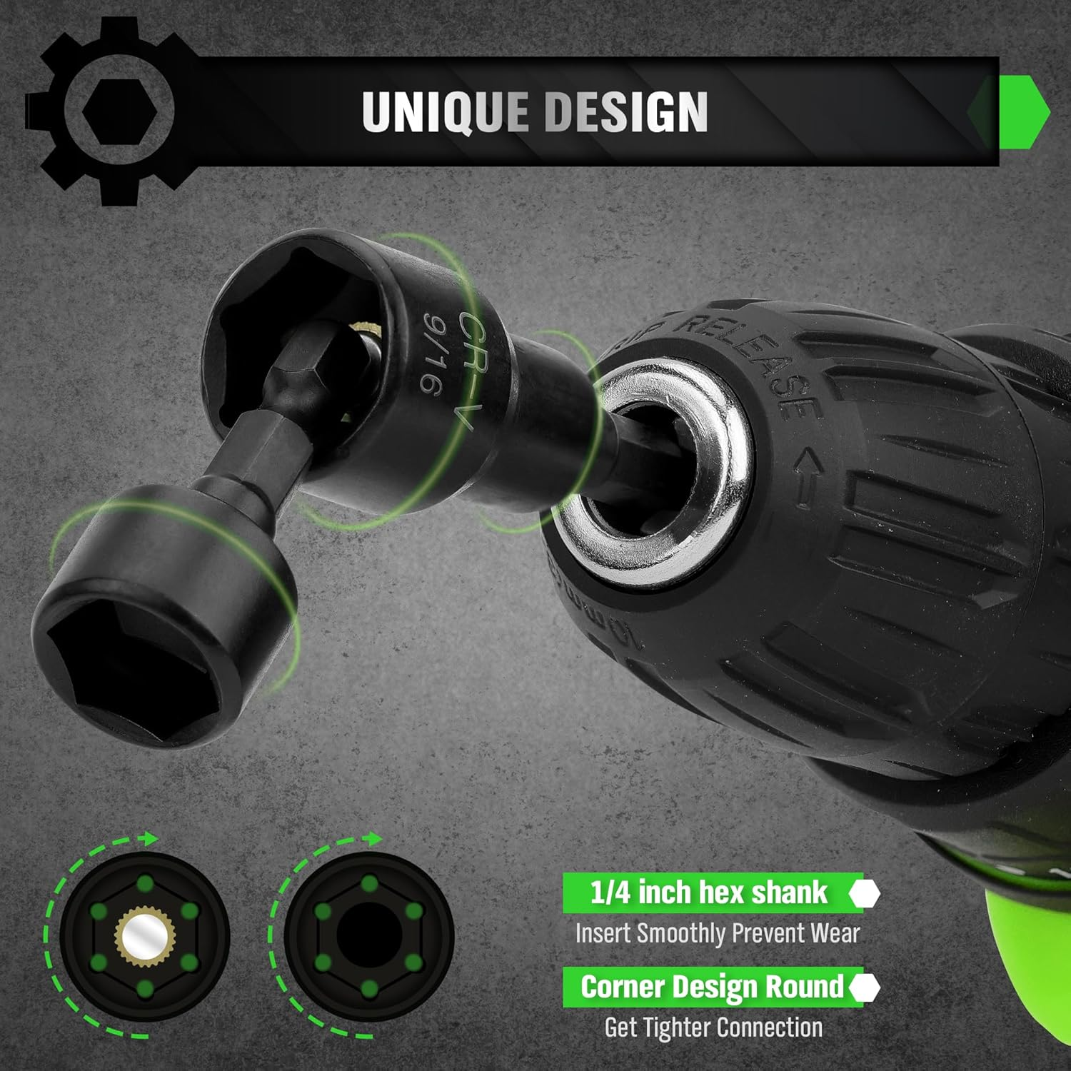 SWANLAKE 39Pcs Magnetic Nut Driver Master Kit,1/4" Quick-Change Hex Shank, SAE & Metric Power Nuts Driver Drill Bit Tools Set,Cr-V Steel with Storage Case image number 6