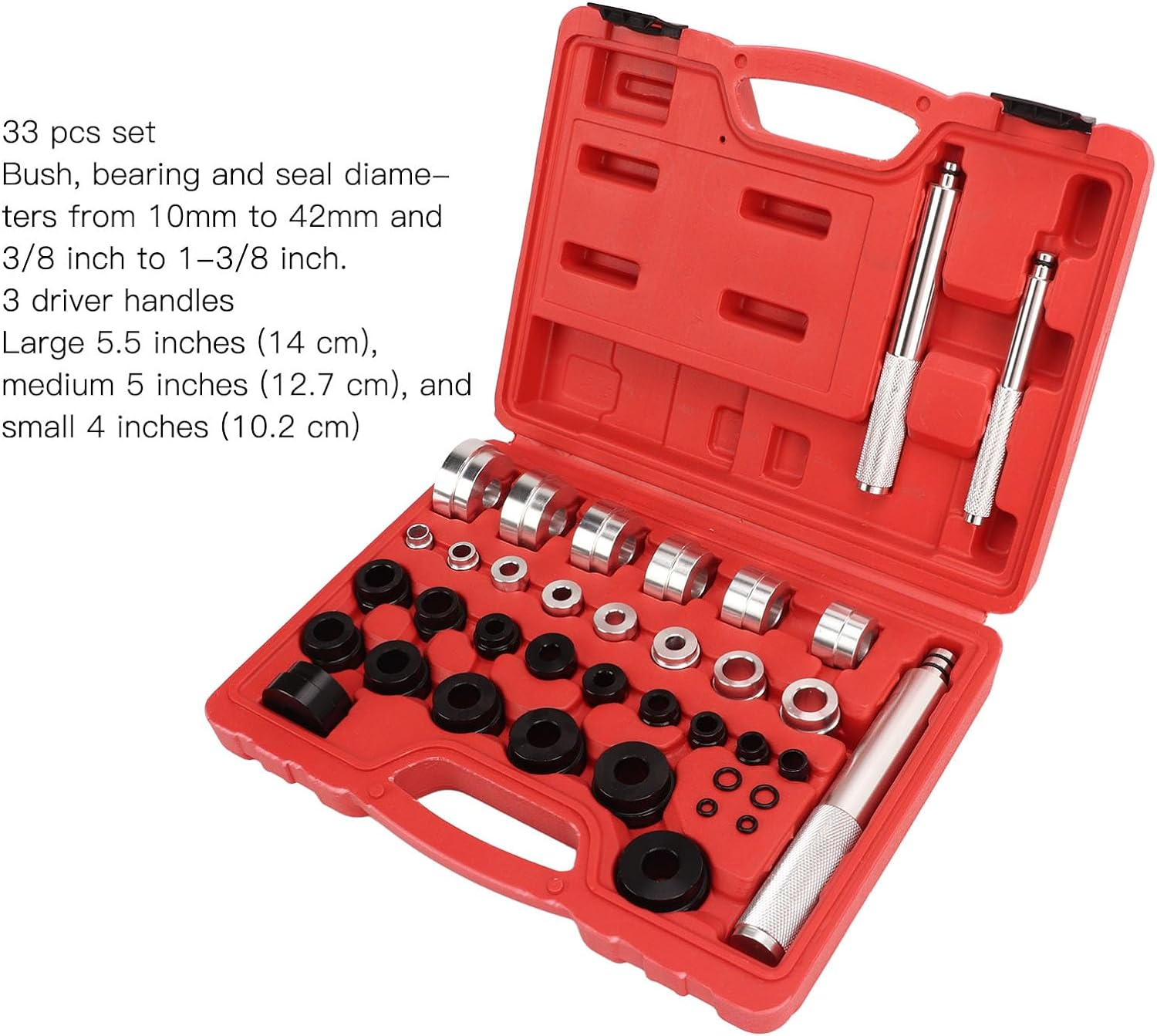 Master Bushing Driver Set - 33Pcs Metric & Standard SAE Removal & Installation Kit, Seal Removal & Installation Tool Kit, 3 Drive Handles, Easy to Use, Easy to Store image number 2