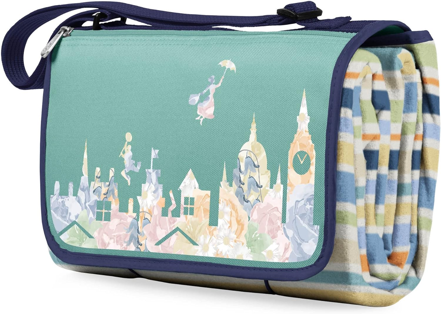 Picnic TIME Disney Disney Mary Poppins Blanket Tote Outdoor Picnic Blanket, Beach Blanket, Camping Blanket, (Sky Blue with Multi Stripe Pattern) - Disney Lilo  Stitch Scrump - Navy Blue With Black Flap image number 4