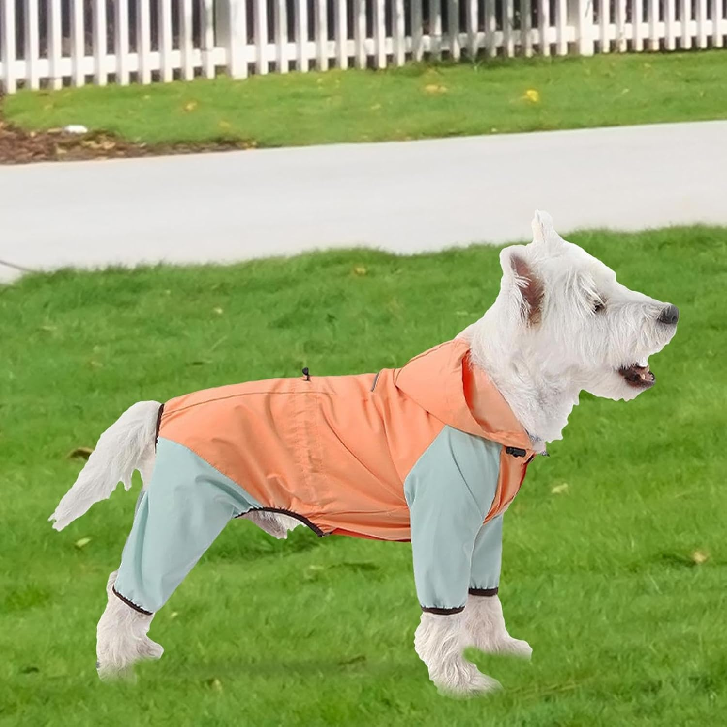 Dog Raincoat with Hood | Waterproof Reflective Pet Raincoat - Portable Dog Clothes for Small Dogs, Fashionable Pet Clothes with Legs for Small Dogs (Orange, XL) image number 5